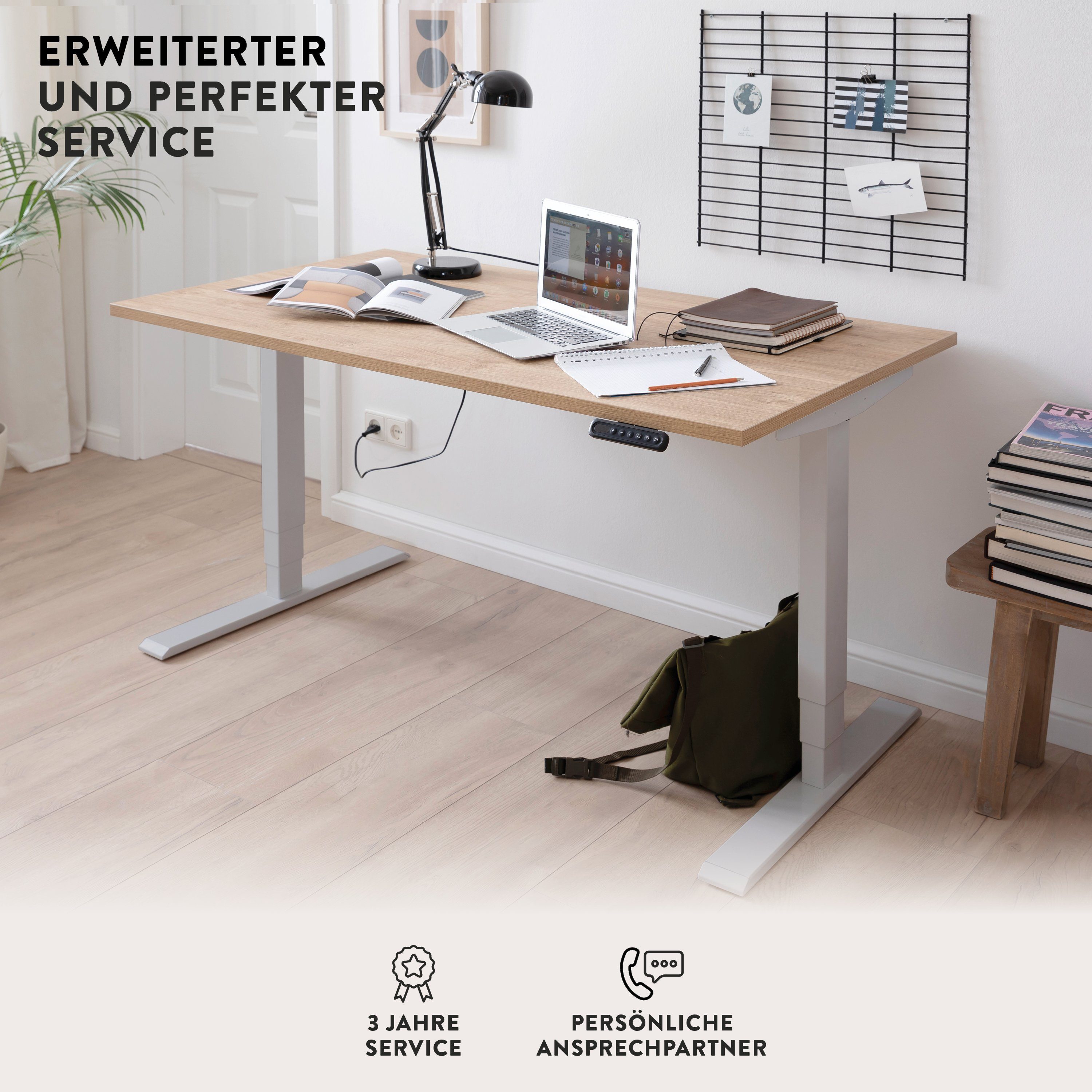 boho office® Schreibtisch Homedesk, Silber elektrisch höhenverstellbar, Tischplatte Lichtgrau 120 x 80 cm