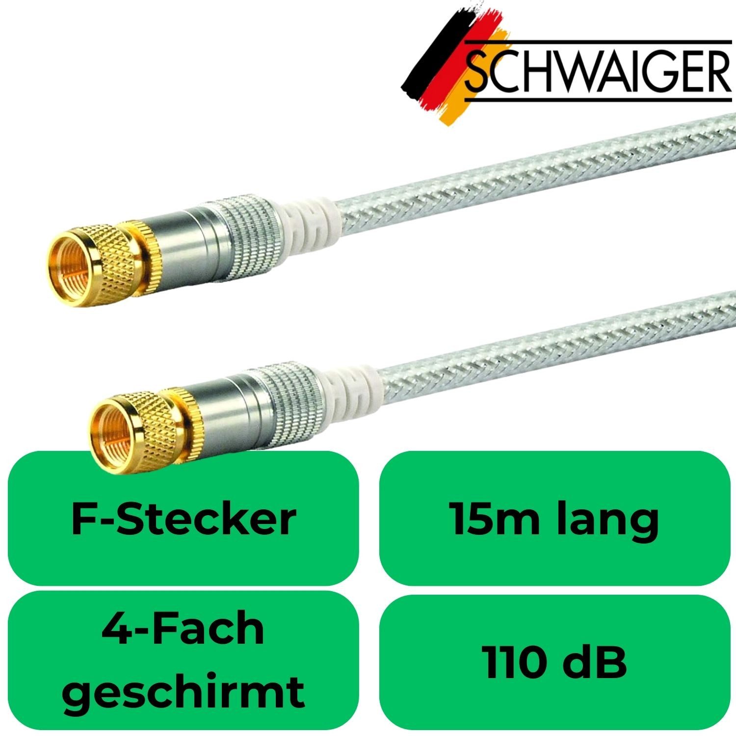 Schwaiger 15m Sat-Kabel 110dB 8K 4K HD TV Antennen-Kabel Video-Kabel, F-Stecker, Kein (1500 cm), Ultra-HD UHD HDR+ HDR 110db Koax-Kabel Koaxial-Kabel F-Stecker