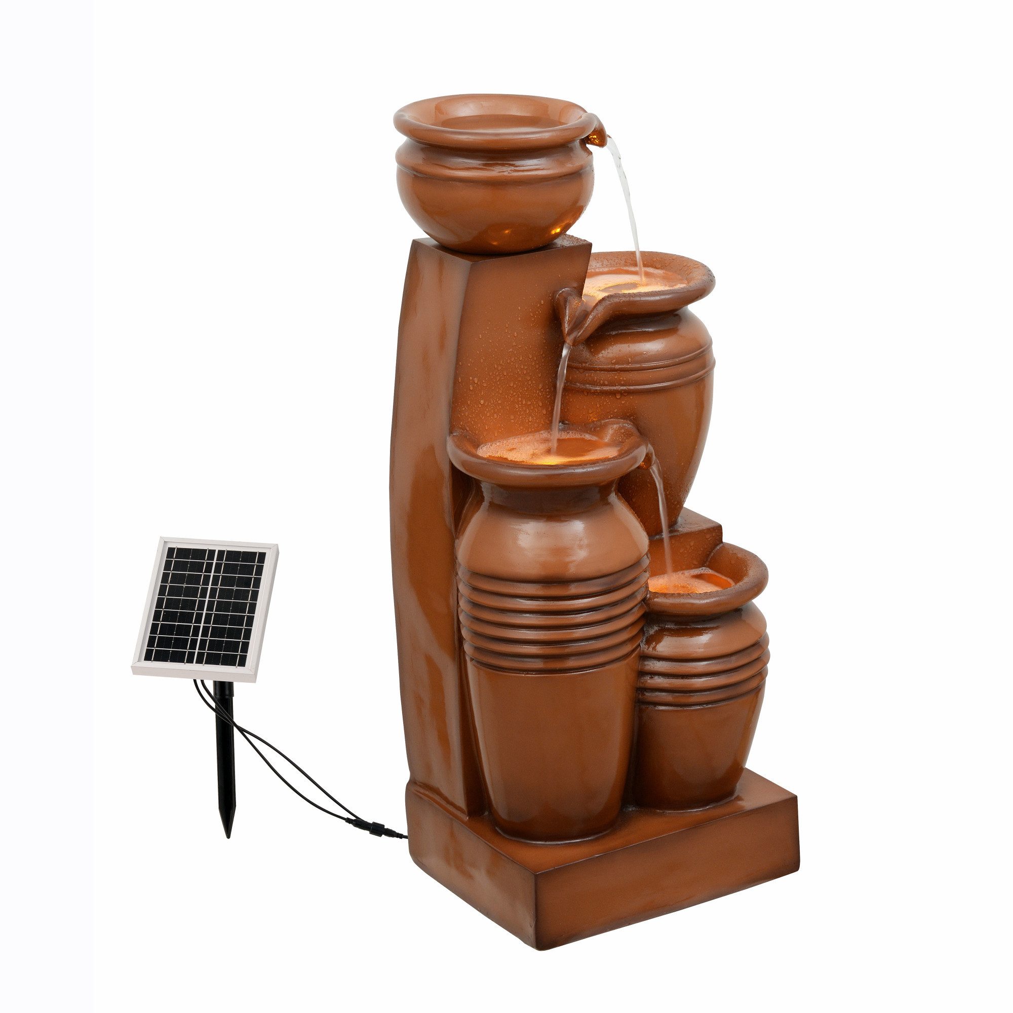 Teamson Home Gartenbrunnen mit 4 Ebenen mit LED braun 73 cm