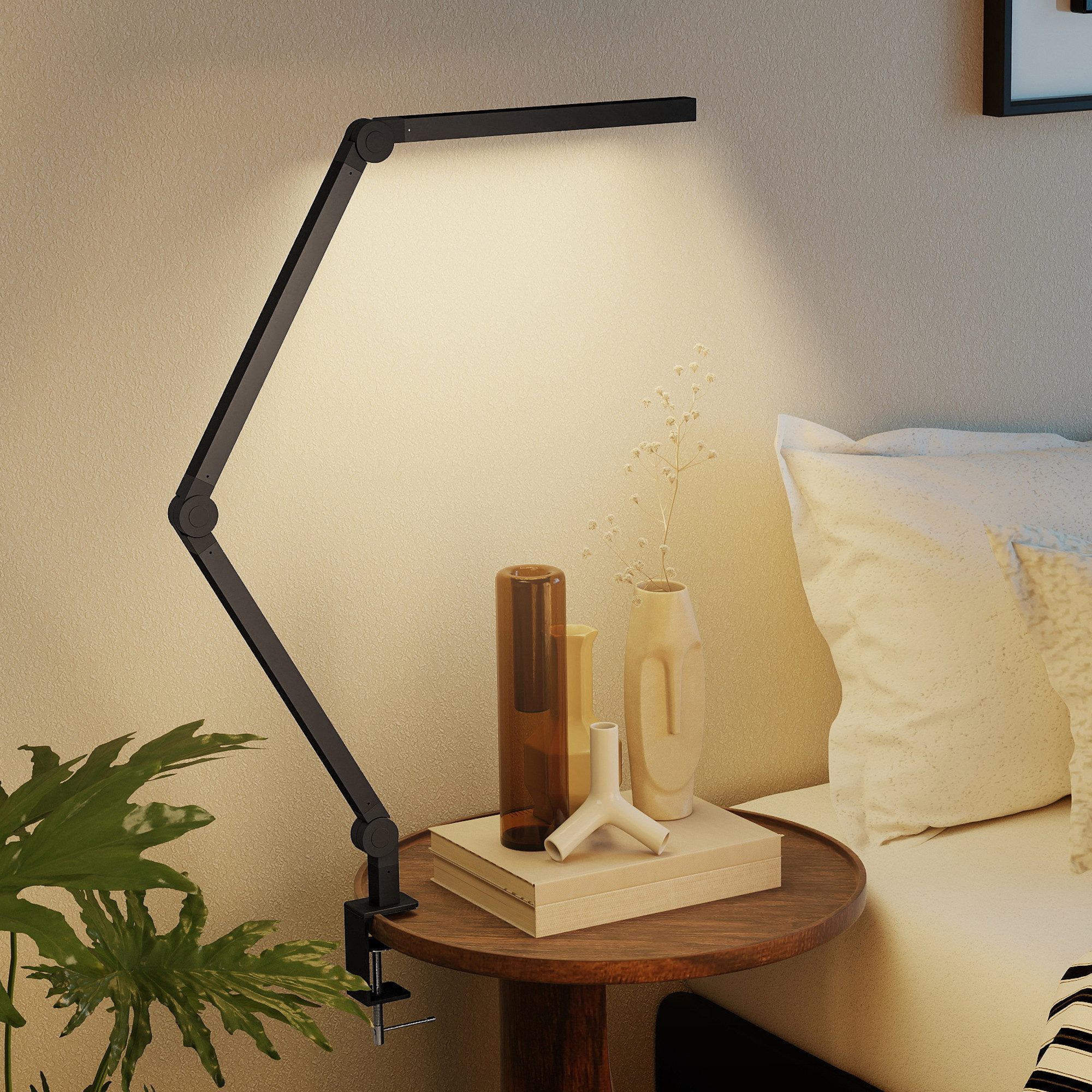 HOMCOM Tischleuchte Tischlampe LED Dimmbare Schreibtischlampe mit 2 Farbmodi, Dimmbar, Farbwechsel, LED, anpassbare Helligkeit und Farbe, Schwarz
