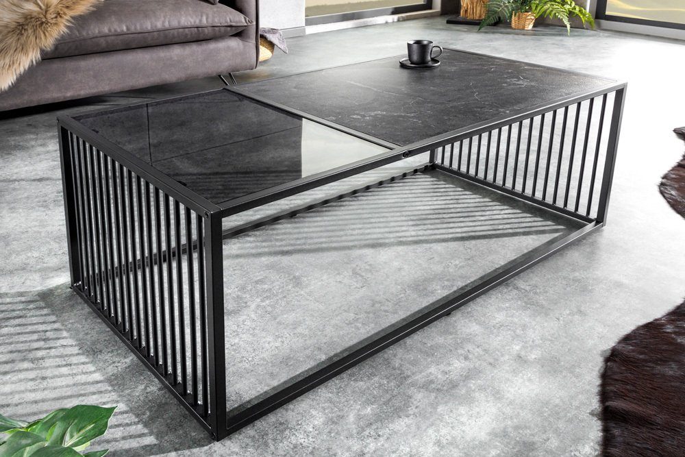 riess-ambiente Couchtisch ARCHITECTURE 100cm schwarz (Einzelartikel, 1-St), Wohnzimmer · Glas · Metall · Marmor-Optik · Industrial Design