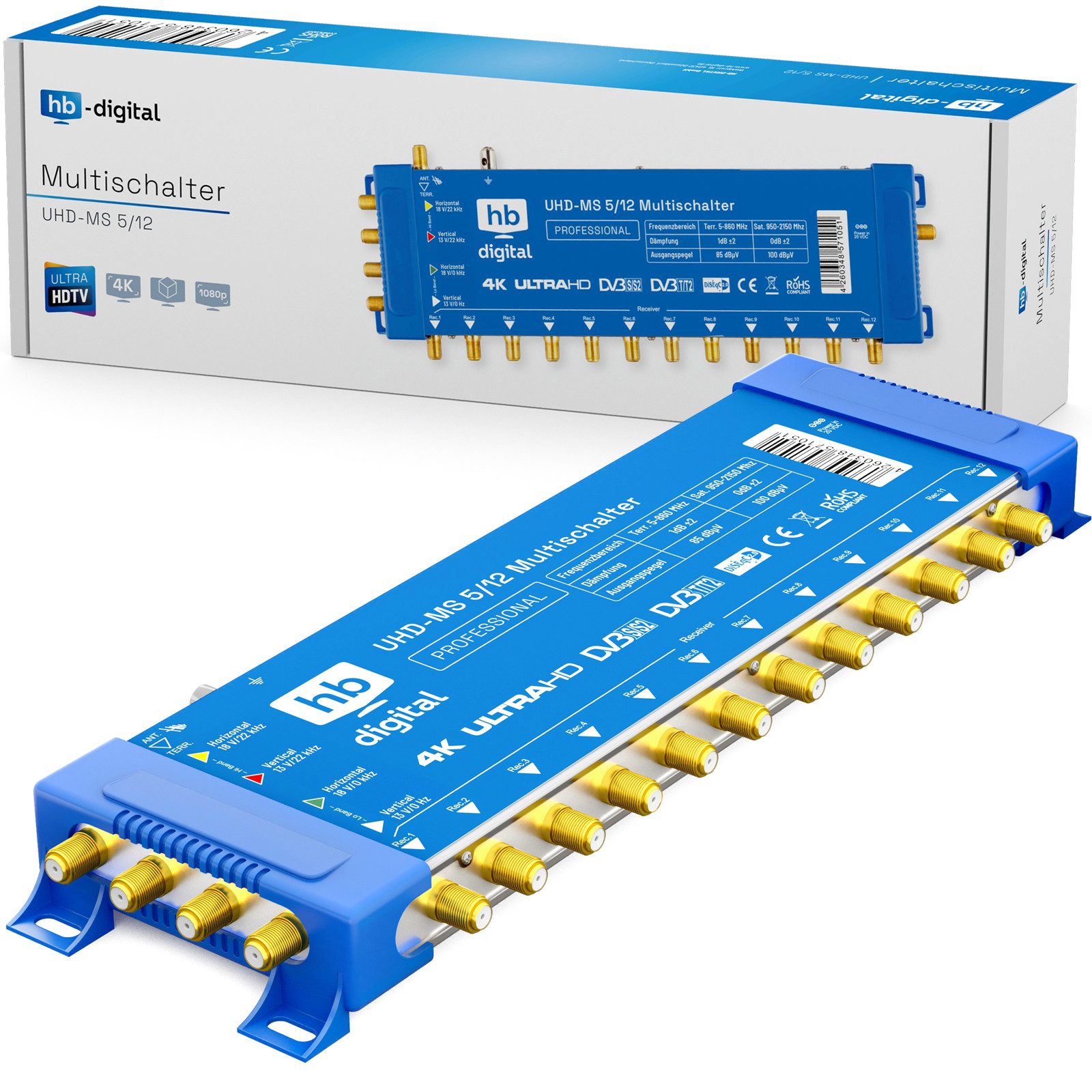 SAT-Multischalter Multischalter SAT UHD-MS 5/12 bis zu 12 Teilnehmer Multiswitch