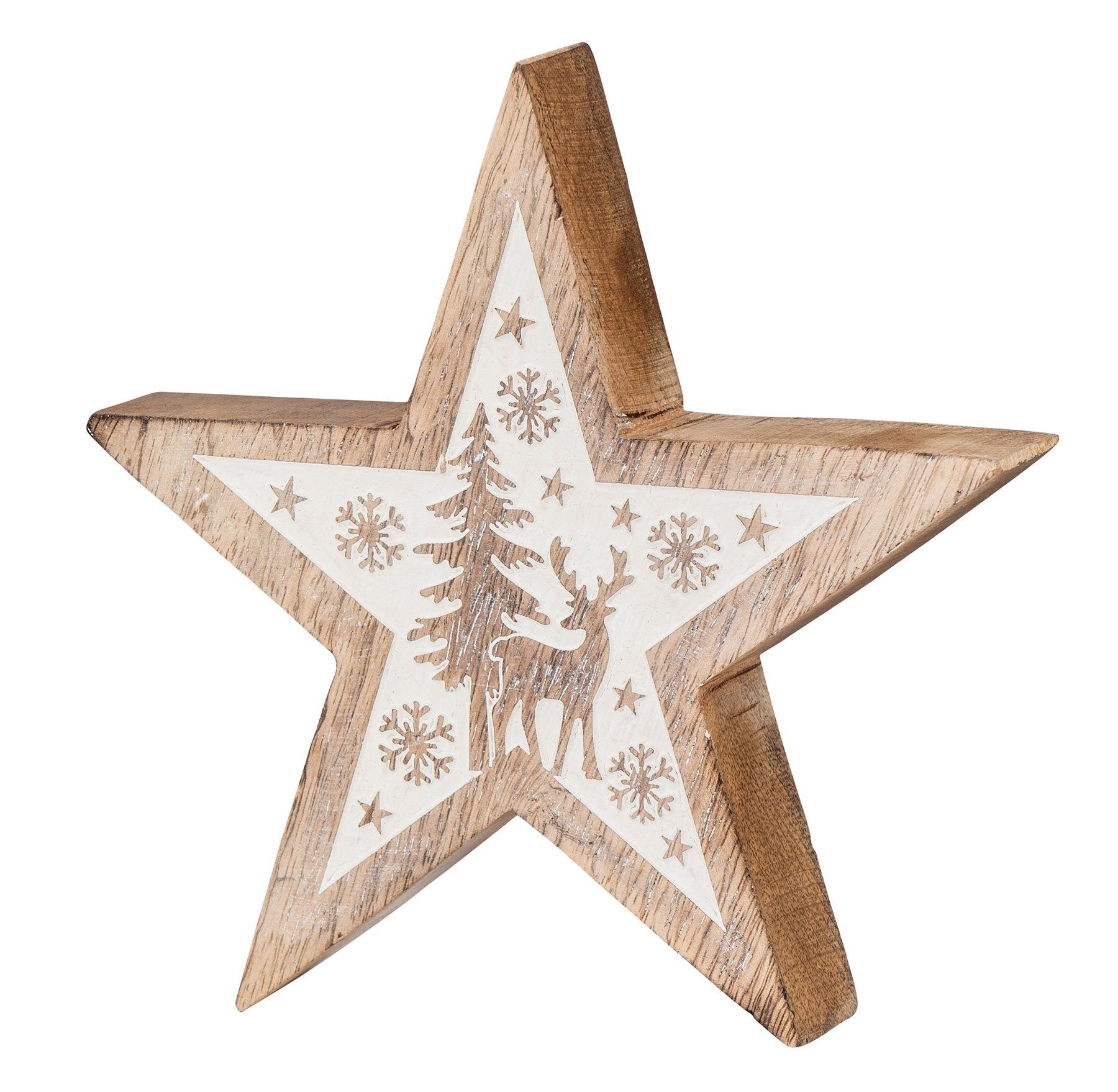 Levandeo® Dekoobjekt, Deko-Stern Holz 20cm Natur Weiß Mango Deko Tischdeko Mangoholz