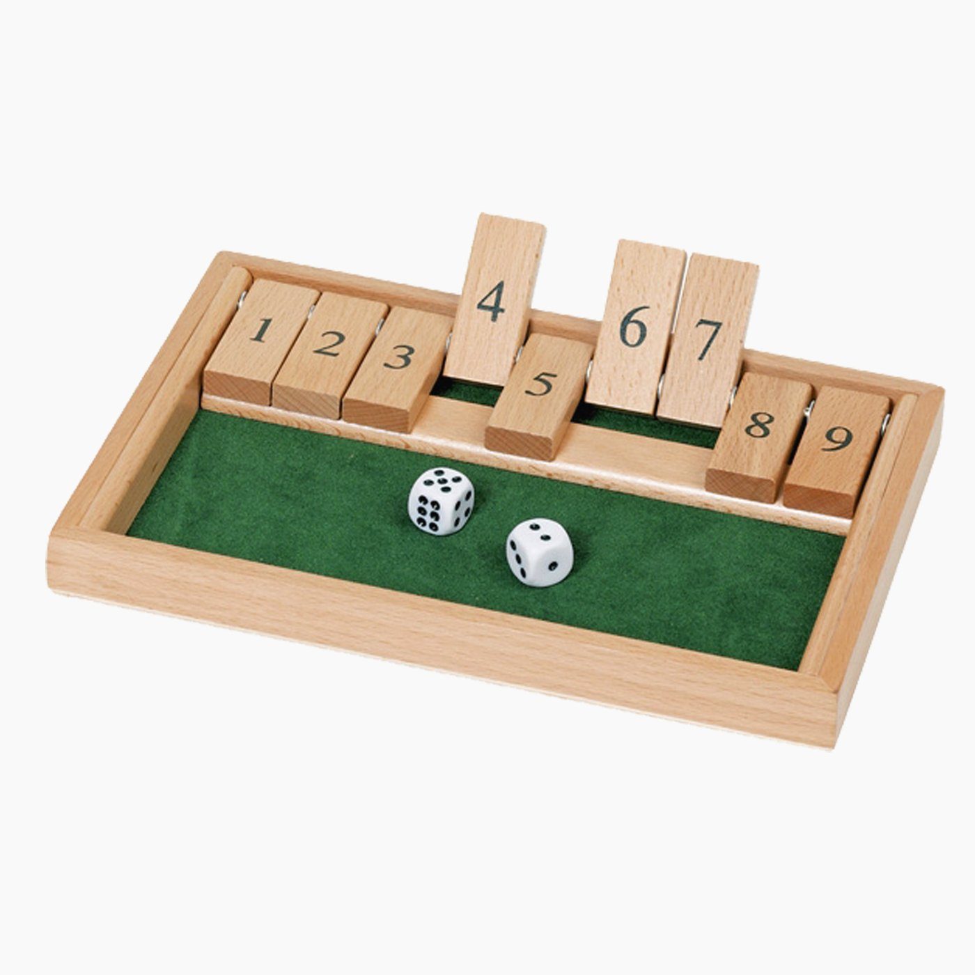 goki Spielesammlung Würfelspiel Shut the box, Würfelspiel Shut the box, Kompaktes Holzspiel für schnelle Würfelrunden mit Köpfchen