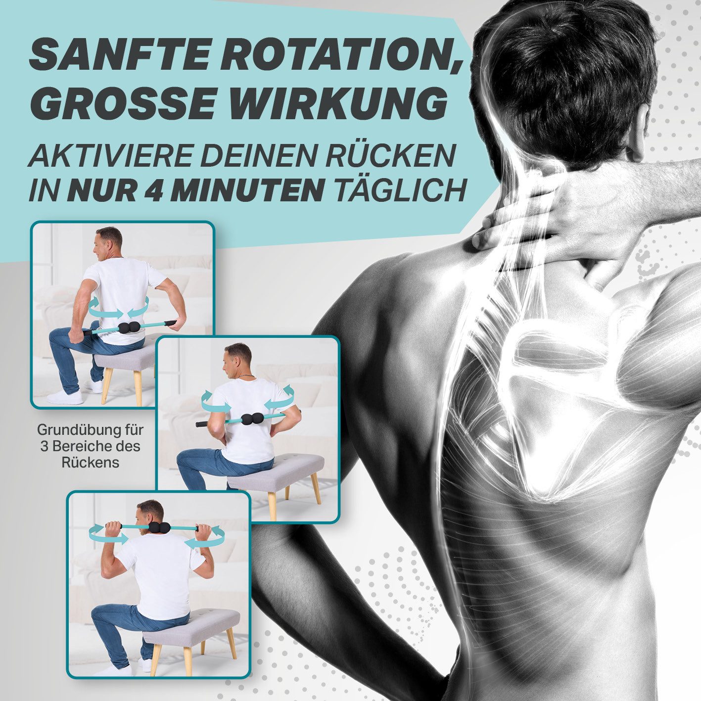 BackDani Rückentrainer Mobilisation & Rotation, Rückentraining für Beweglichkeit & Stabilität, (1-tlg), Training für Beweglichkeit & Stabilität, rutschfeste Griffe
