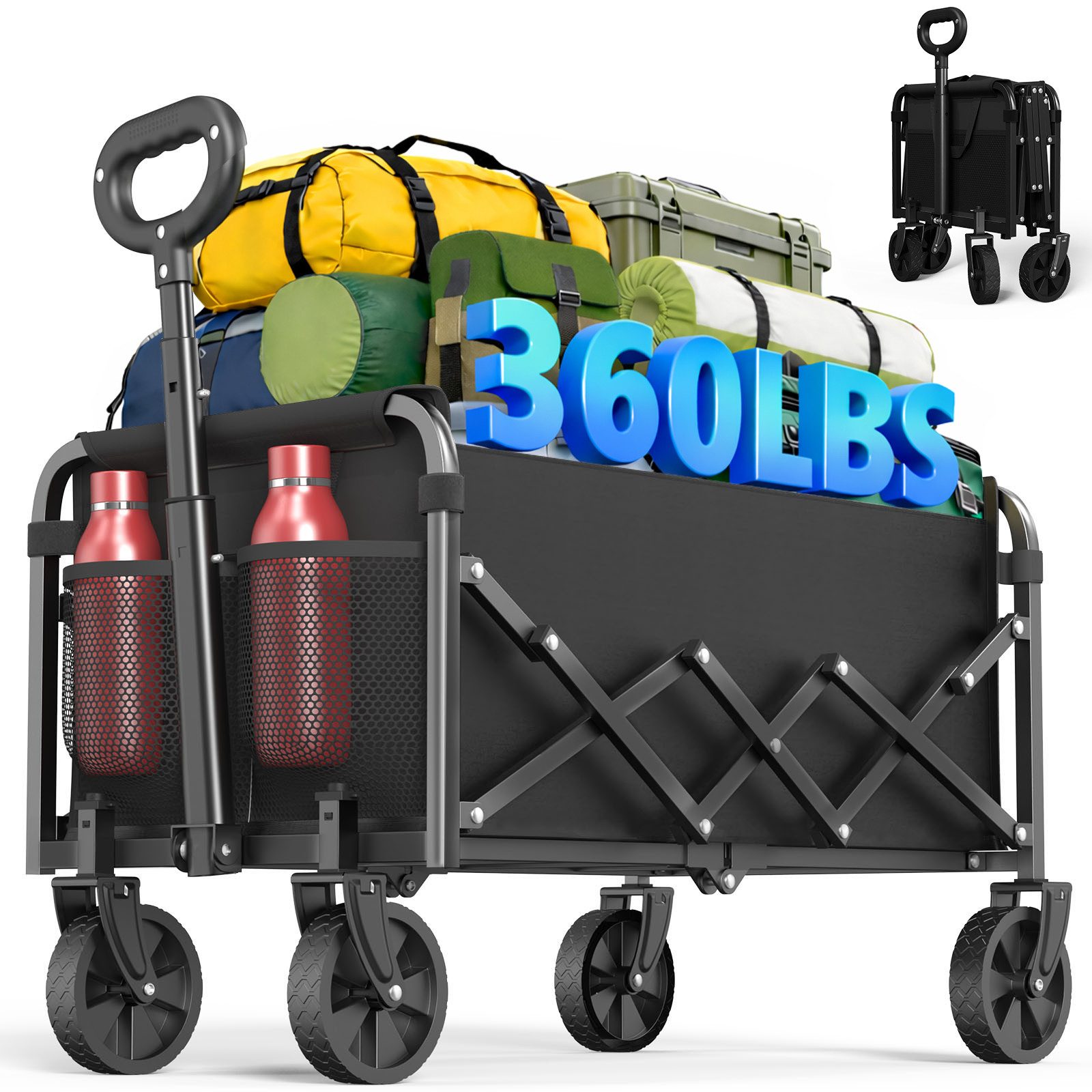 SURFOU Handwagen Bollerwagen faltbar 160 kg mit großen Rädern für Garten & Camping