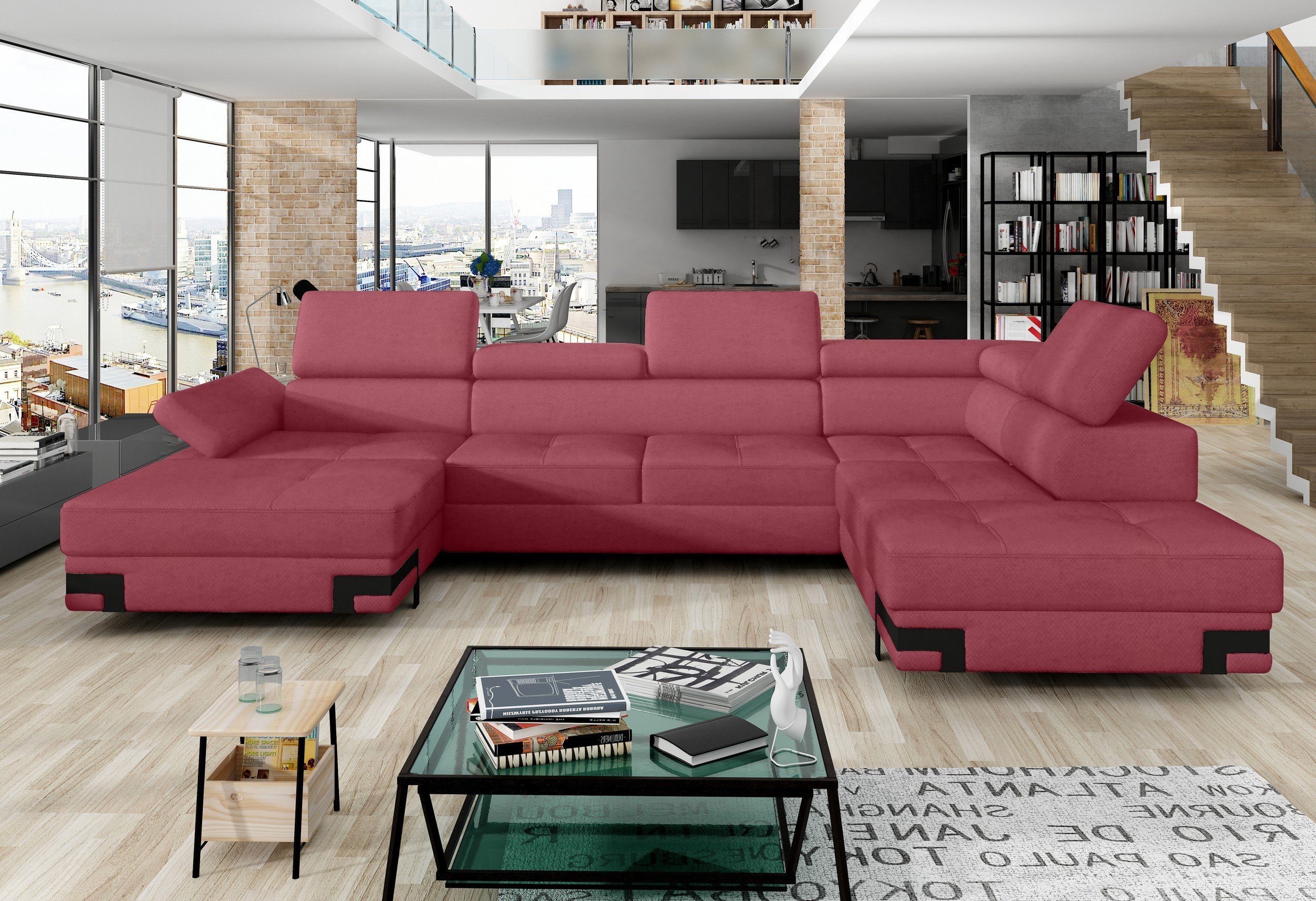 Stylefy Wohnlandschaft Rio XL, Sofa, U-Form, Ottomane links oder rechts bestellbar, mit Bettfunktion, Relaxfunktion, Modern Design in rosa