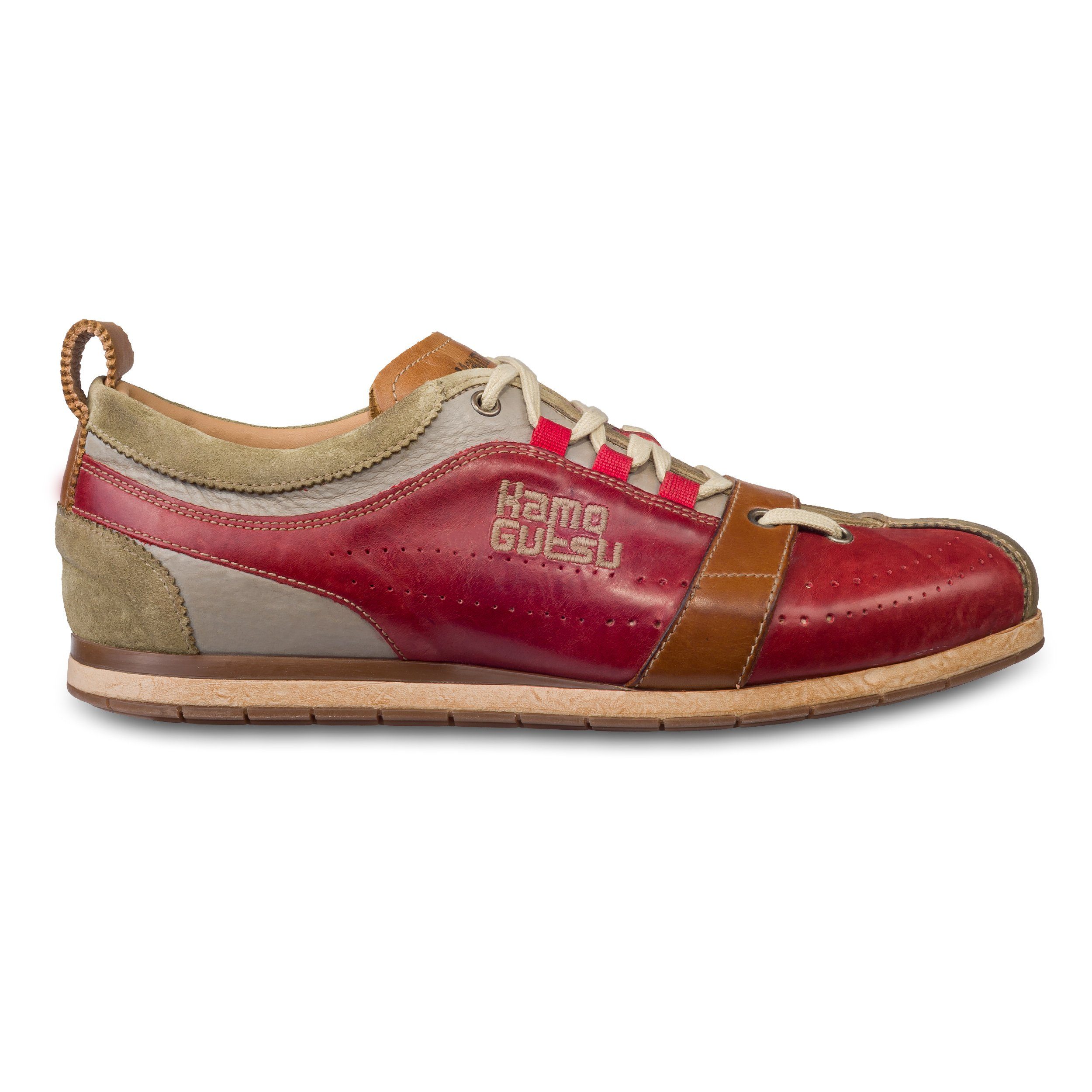 Kamo-Gutsu Herren Leder Sneaker, rot/beige (TIFO-017 kaki rosso) Sneaker Handgefertigt in Italien