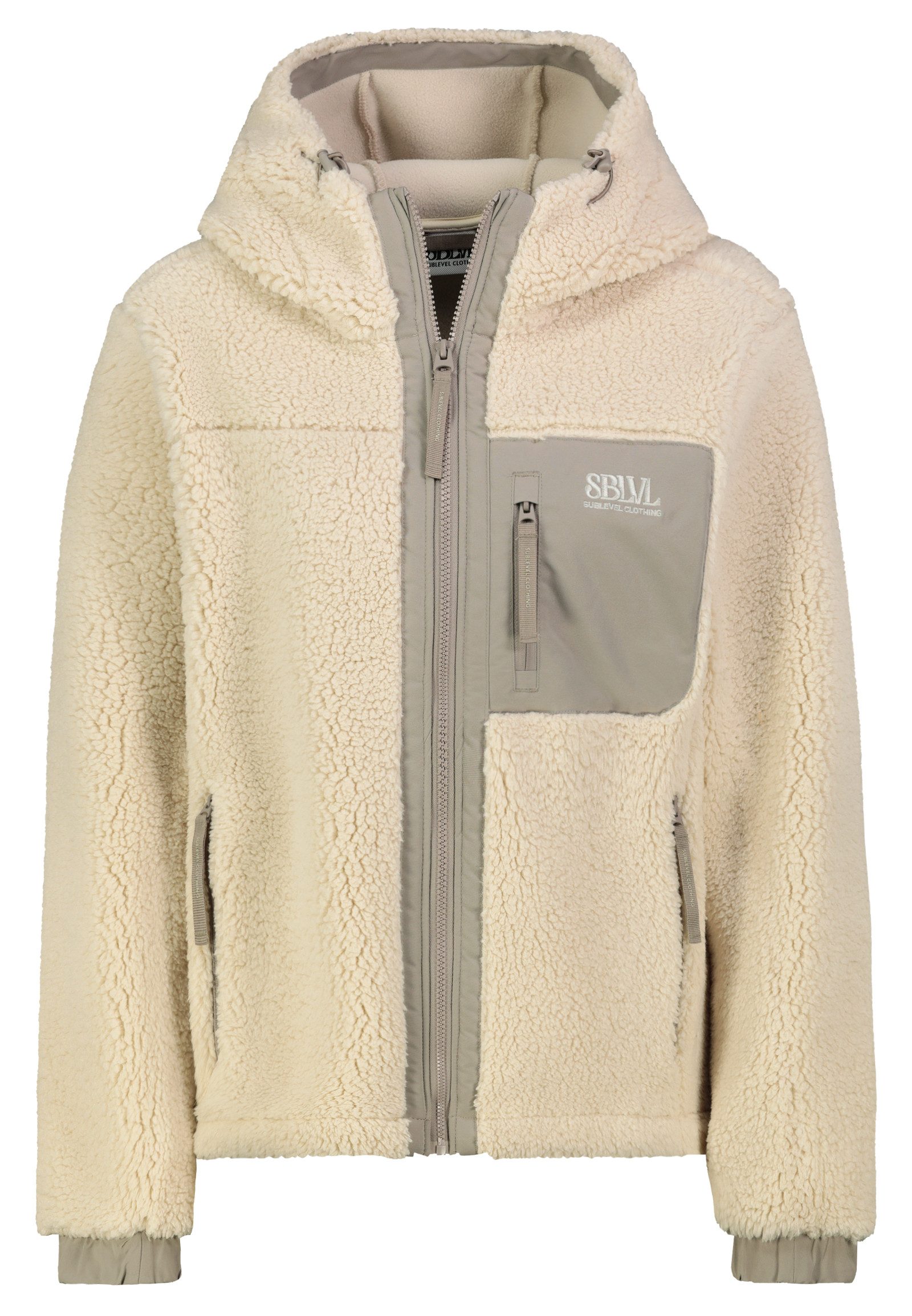 SUBLEVEL Winterjacke Teddy Brusttasche Kapuze Reißverschluss für Damen (1-St) Verstellbarer Tunnelzug, Ärmelbündchen, Betonte Quernähte