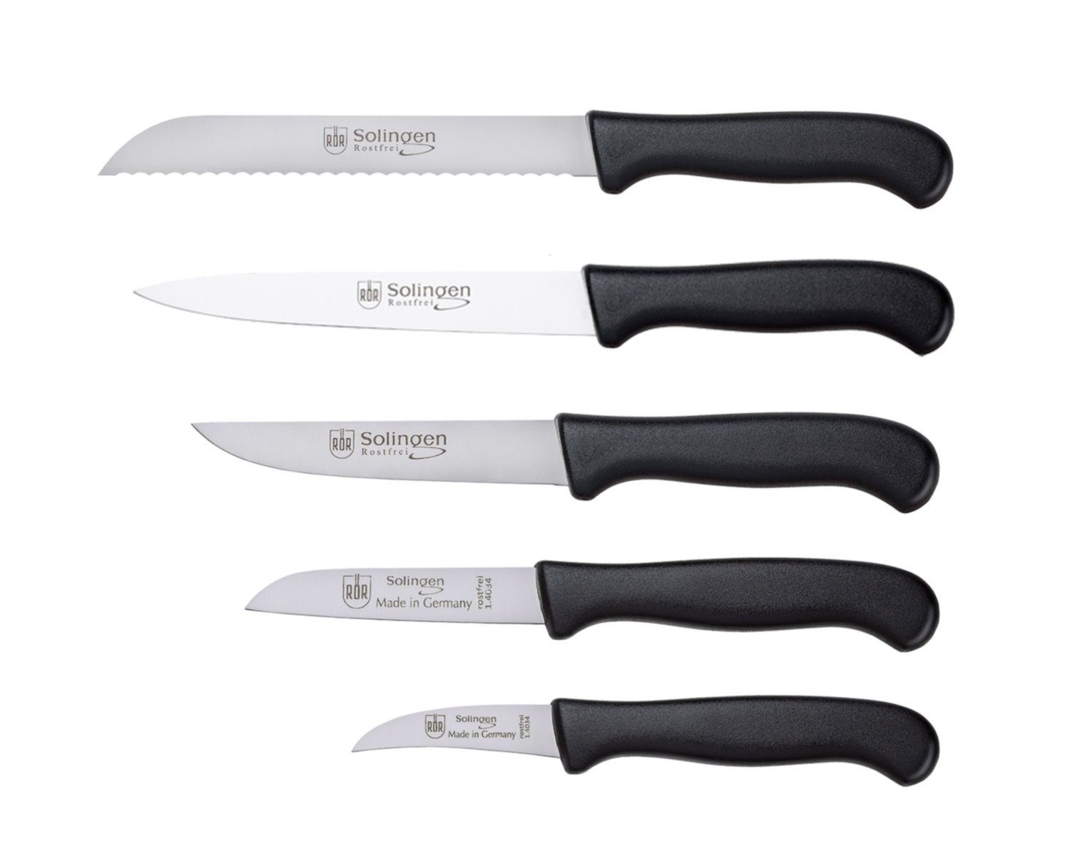 RÖR Messer-Set 10174-5, Basis Messerset 5-teilig, Messer Schäl Küchen Universal Brot Fleisch - Made in Solingen