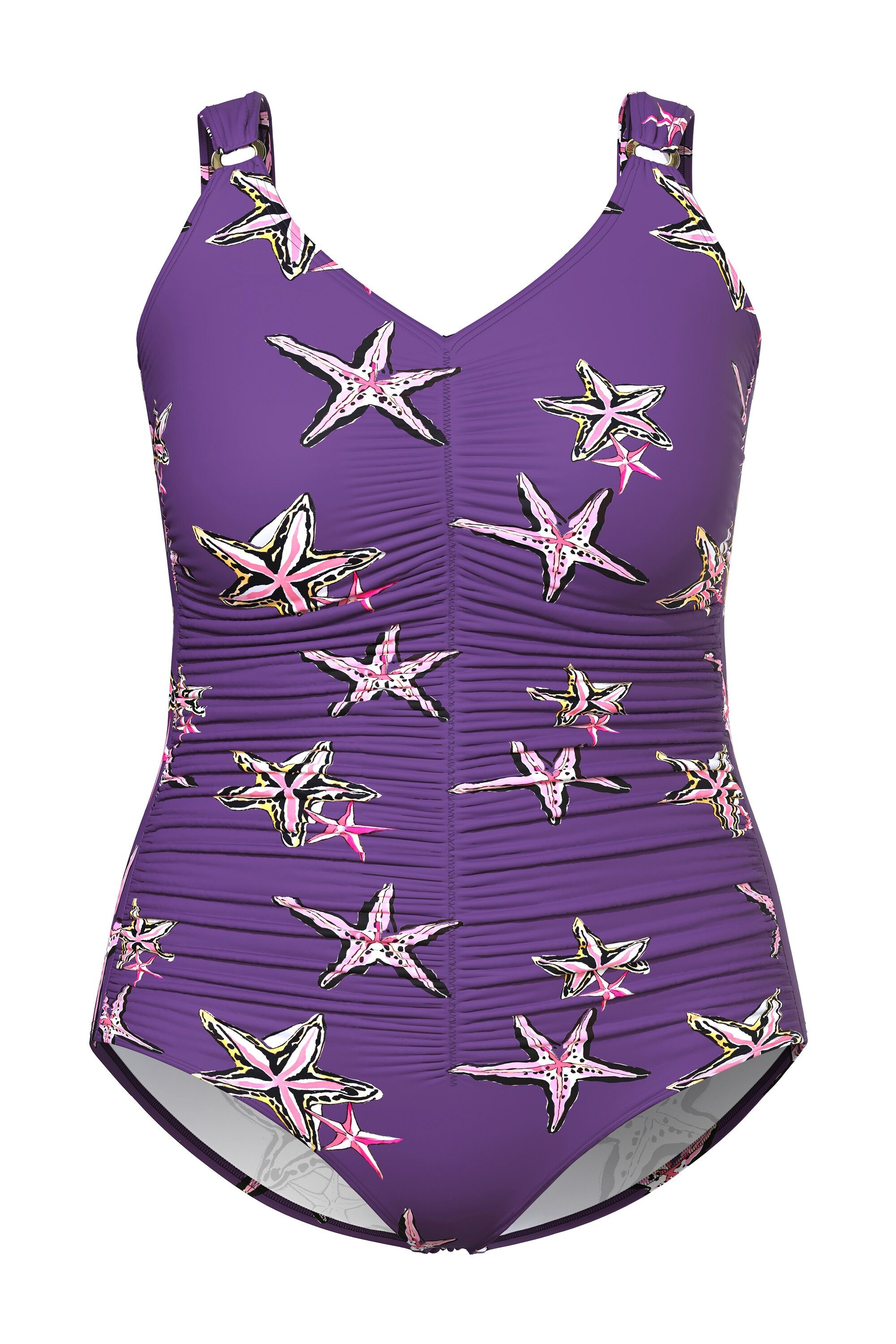 Ulla Popken Badeanzug Badeanzug Seesterne Softcups V-Ausschnitt günstig online kaufen