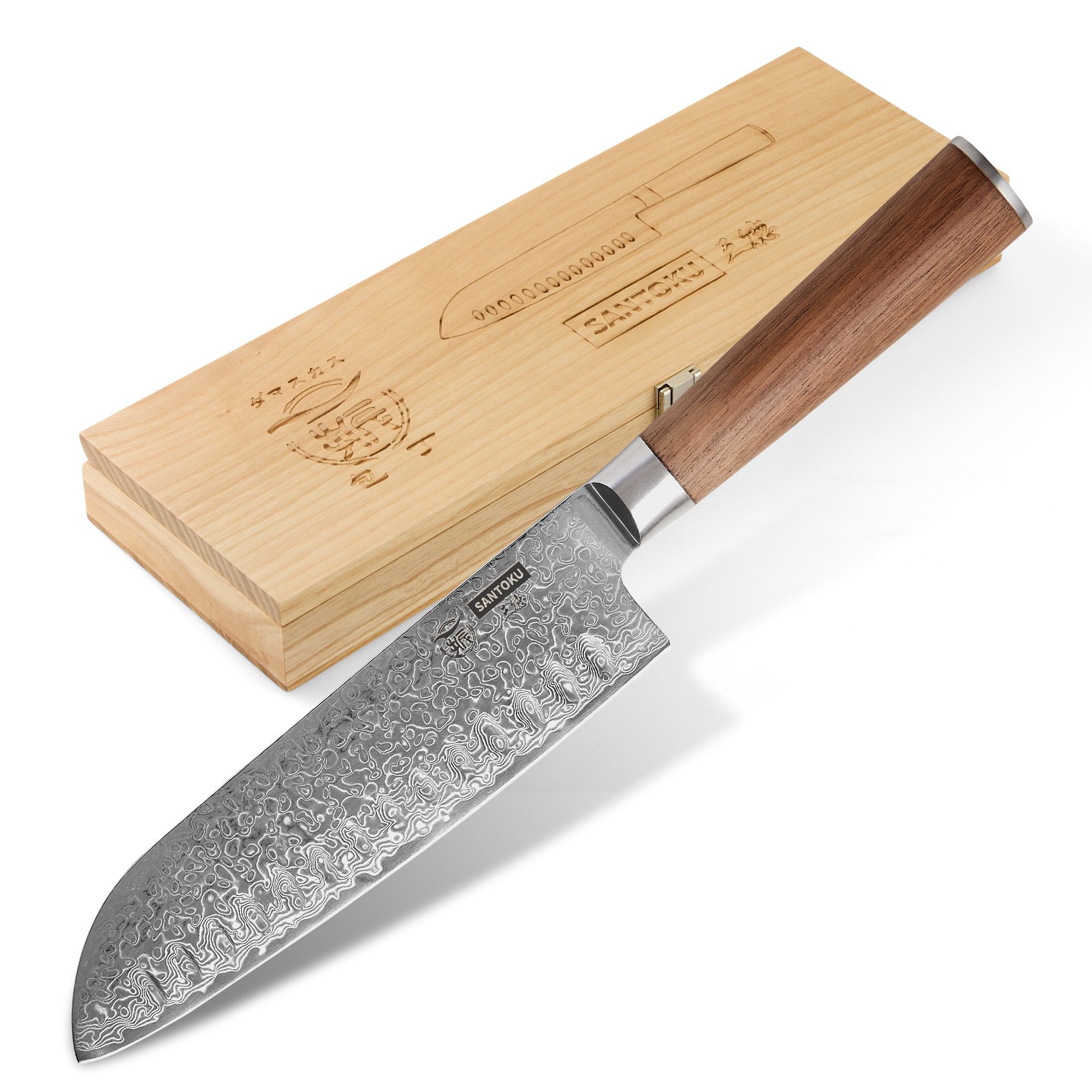 HITOFURI® Damastmesser HITOFURI® SANTOKU Damaskusmesser Universalmesser Premium Messer 73Lag., inkl. einer edlen Holzbox, Messerscheide, Pflegetuch sowie Pflegeöl