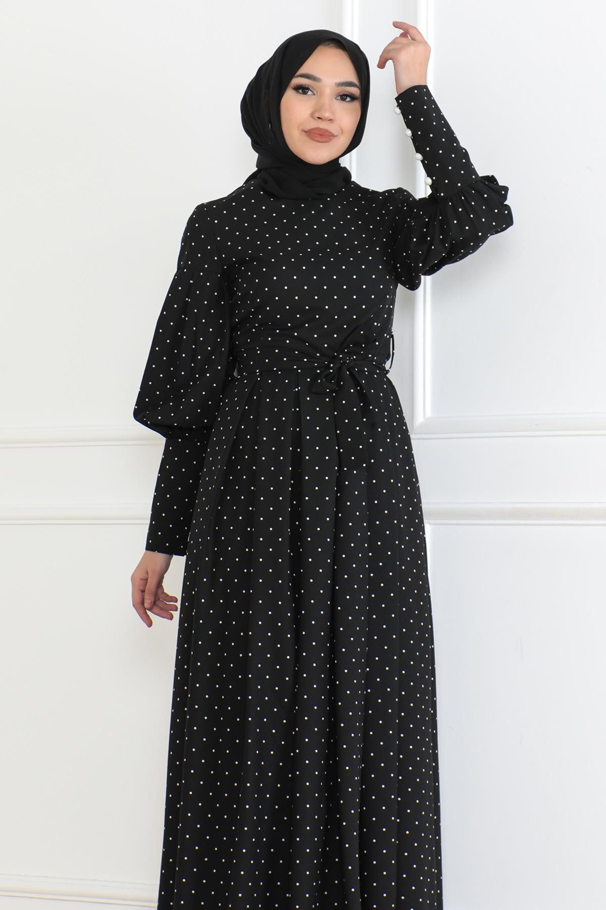 MODAMİHRAM Maxikleid Punkte Gürtelkleid - Khaki 6120 günstig online kaufen