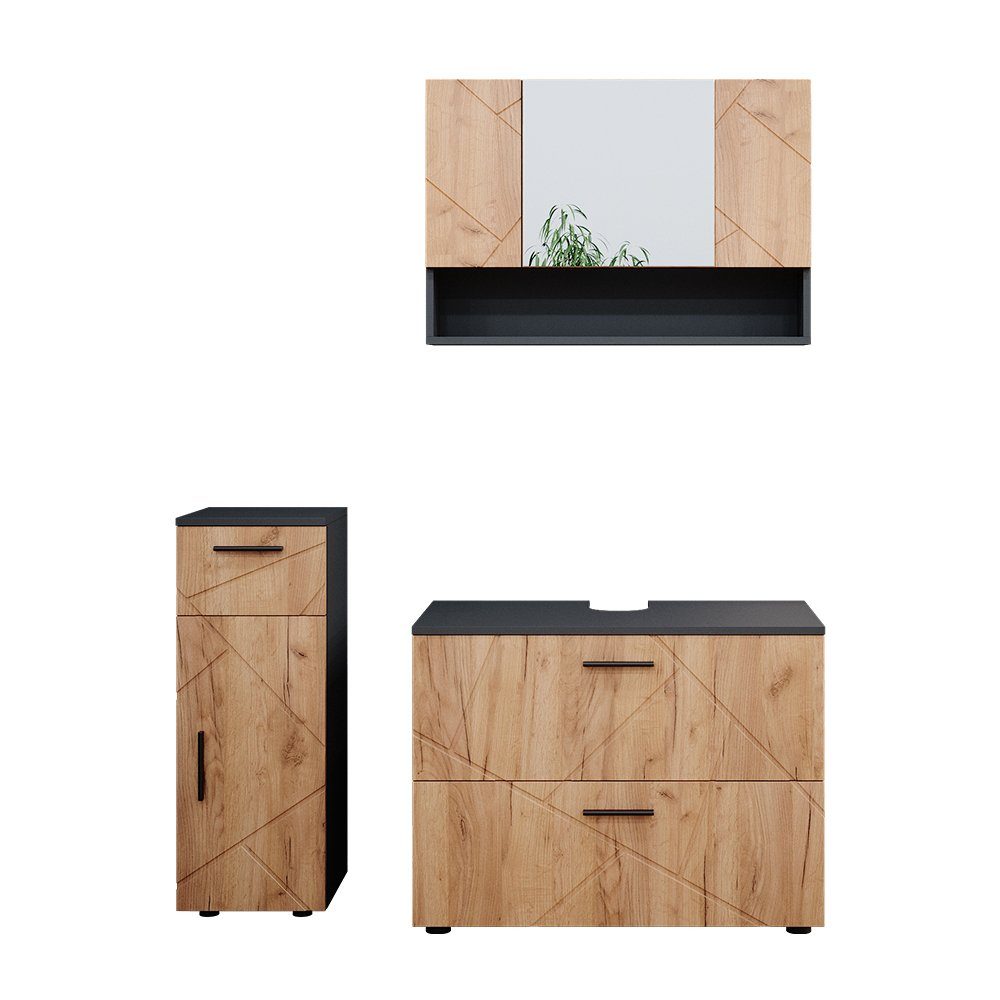 Vicco Badmöbel-Set Irma, Anthrazit/Eiche, 3 Teile, günstig online kaufen