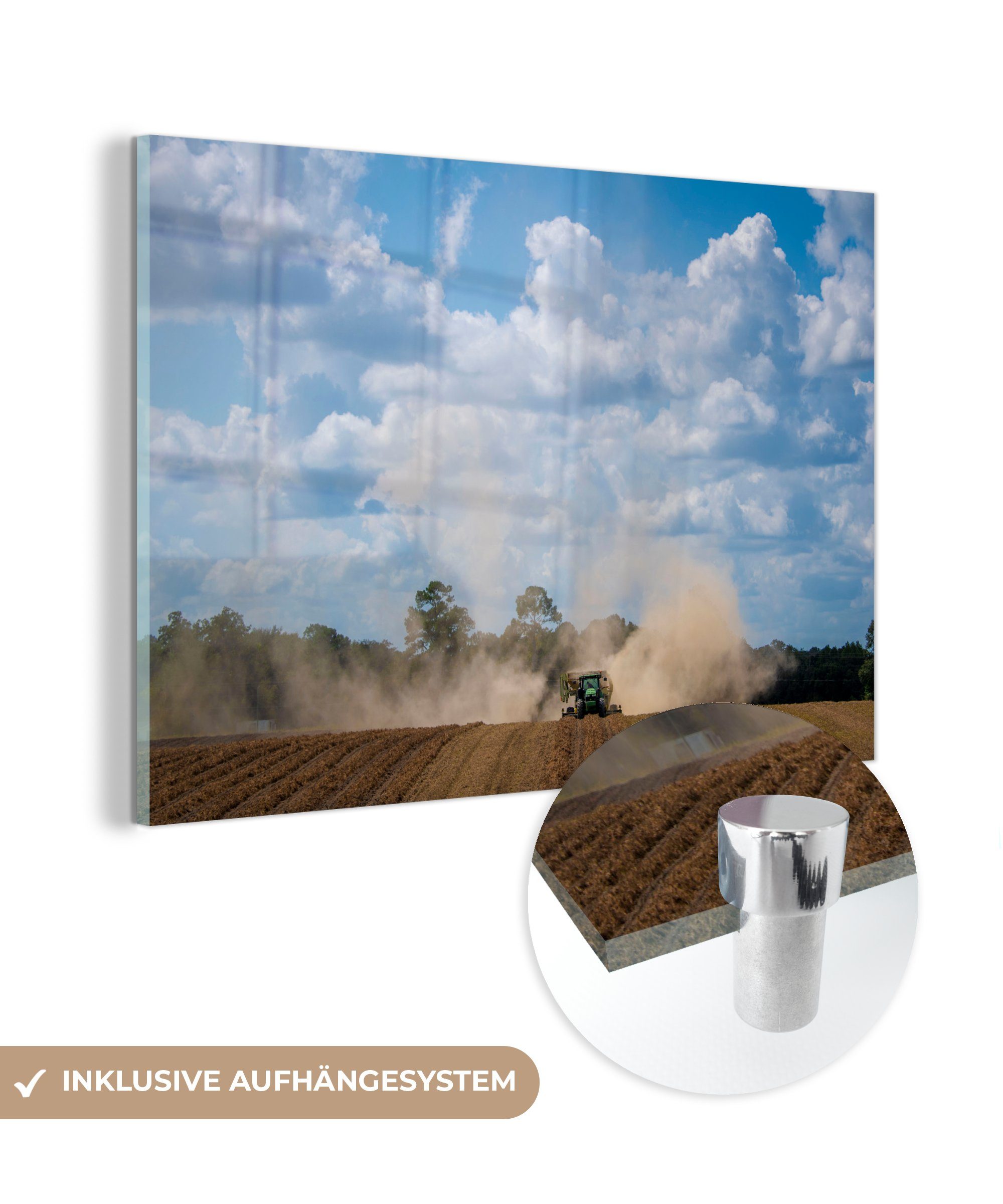 MuchoWow Acrylglasbild Traktor - Luft - Boden, (1 St), Acrylglasbilder Wohnzimmer & Schlafzimmer