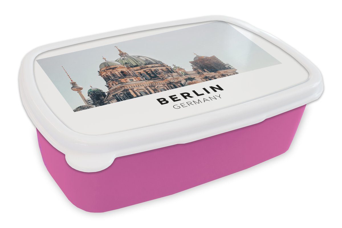 MuchoWow Lunchbox Berlin - Deutschland - Domtoren, Kunststoff, (2-tlg), Brotbox für Erwachsene, Brotdose Kinder, Snackbox, Mädchen, Kunststoff rosa