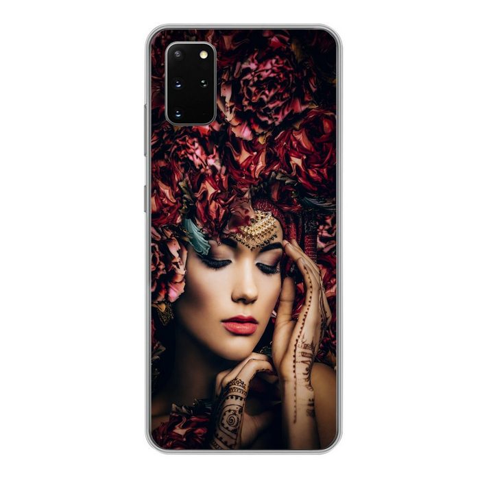 MuchoWow Handyhülle Frau - Blumen - Henna - Porträt Phone Case Handyhülle Samsung Galaxy S20 Plus Silikon Schutzhülle