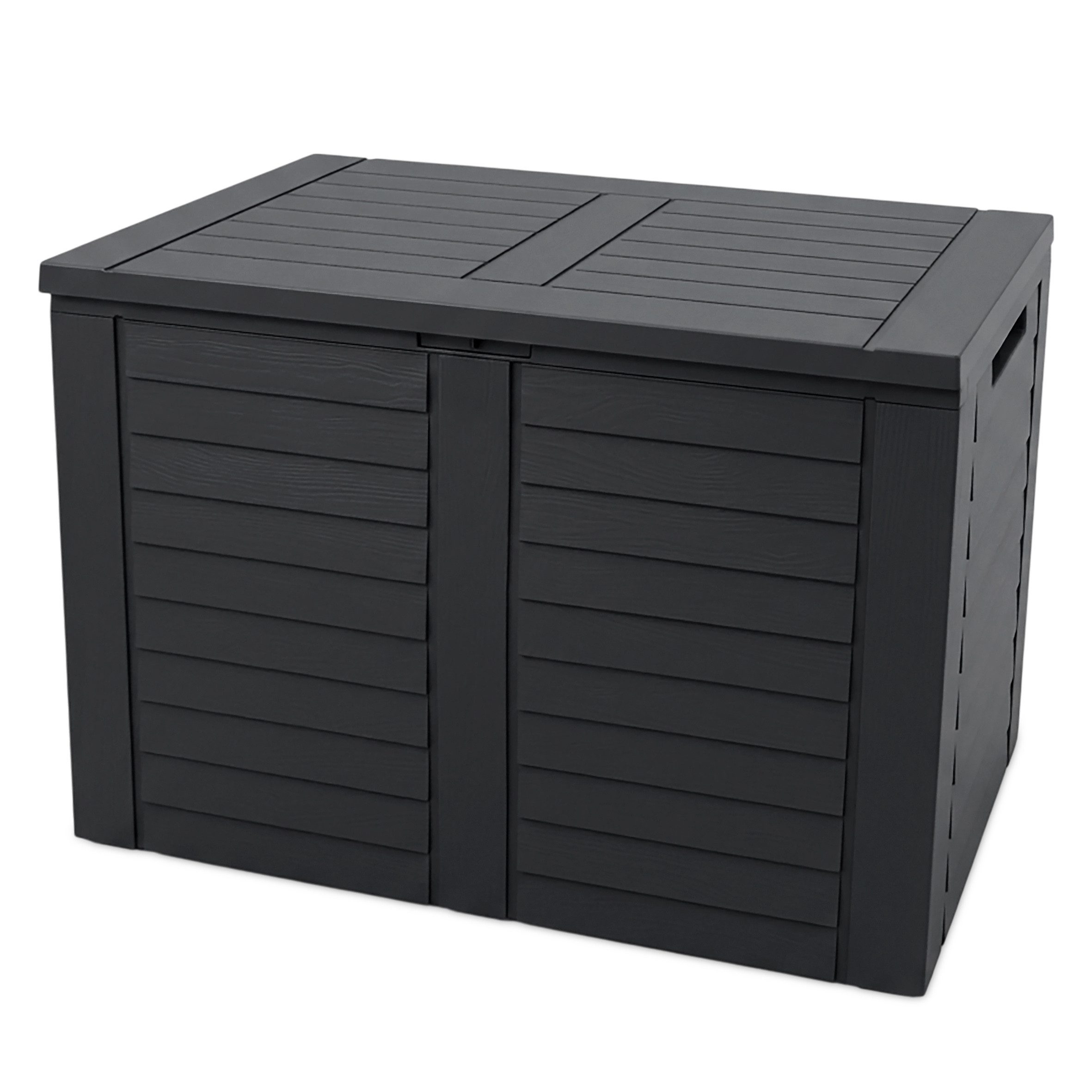 Spetebo Aufbewahrungsbox Kunststoff Kissenbox anthrazit in Holz Optik - 75 x 53 cm (Anzahl, 1 St., Stück), Wetterfestes und pflegeleichtes Material