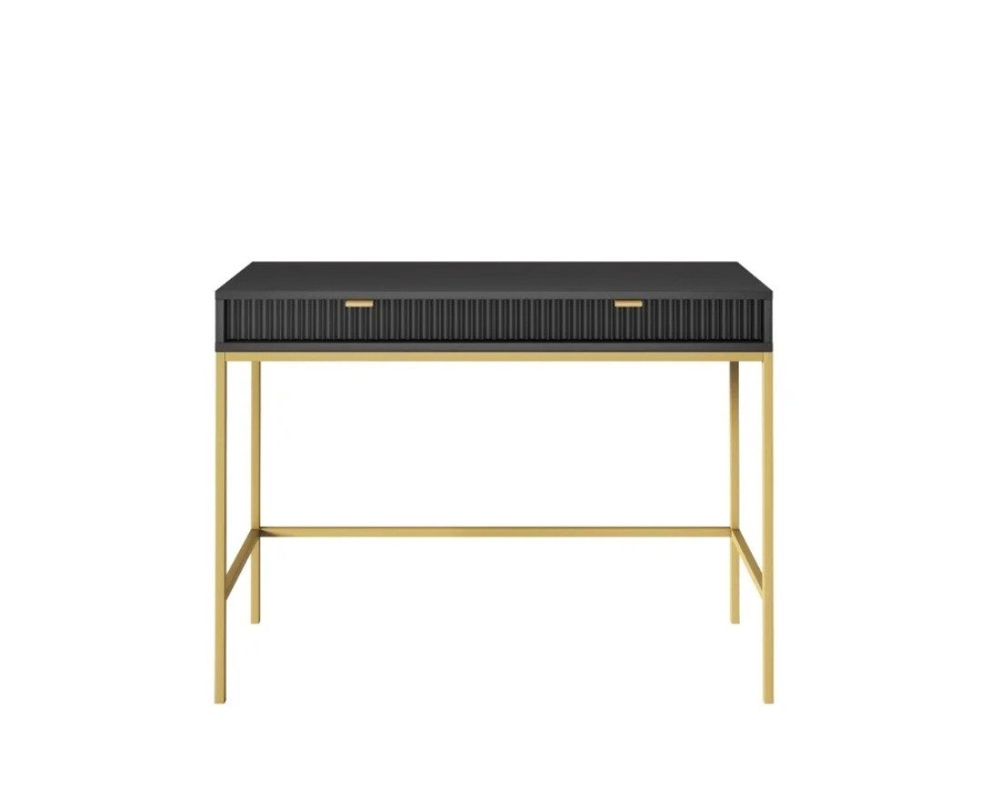 Deine Möbel 24 Schminktisch NOVO T104 Hochkommode Weiß Grau Schwarz Premium (Set, 2-St., Wohnzimmer Flur Schlafzimmer Goldene Griffe), geriffelte Fronten 104 cm breit mit 2 Schubladen
