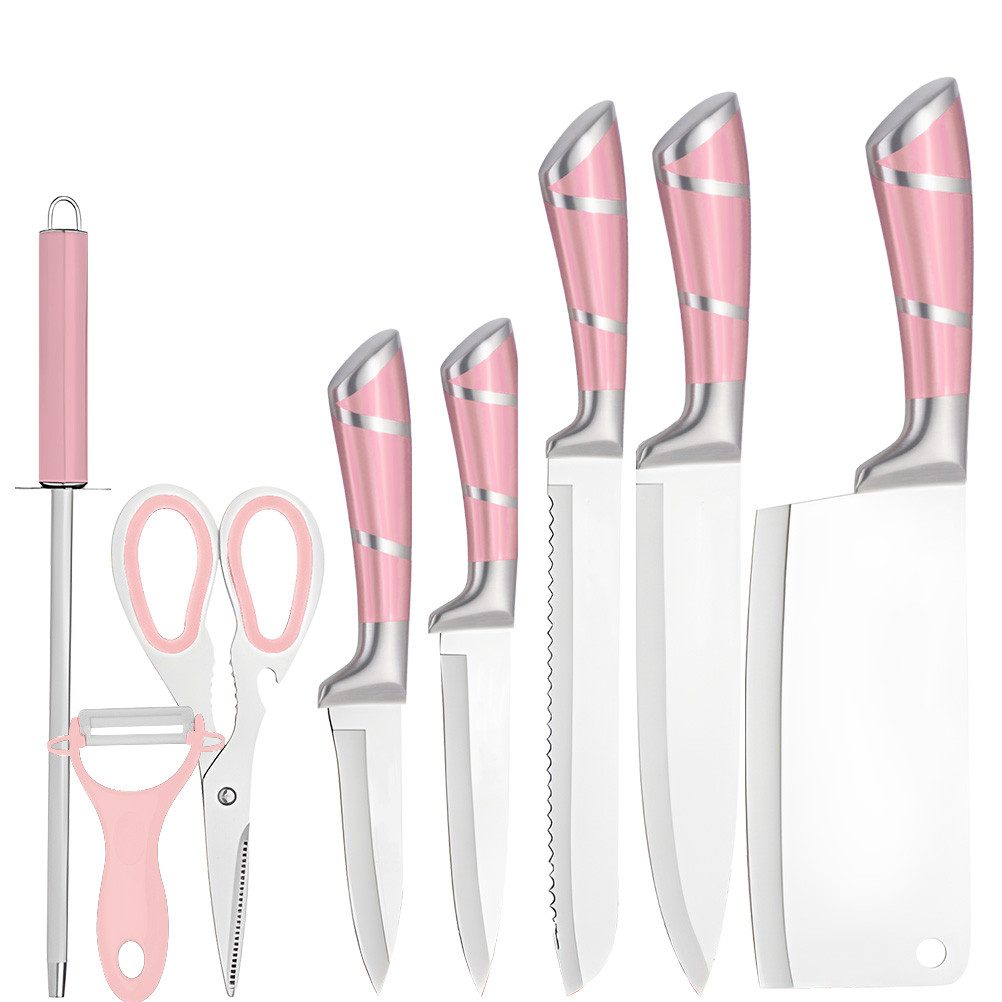 MDHAND Messer-Set 9-teiliges Küchenmesserset aus Edelstahl mit Antihaftklingen (9-tlg), Drehbarer Messerblock inkl. Schärfer, ergonomische Griffe