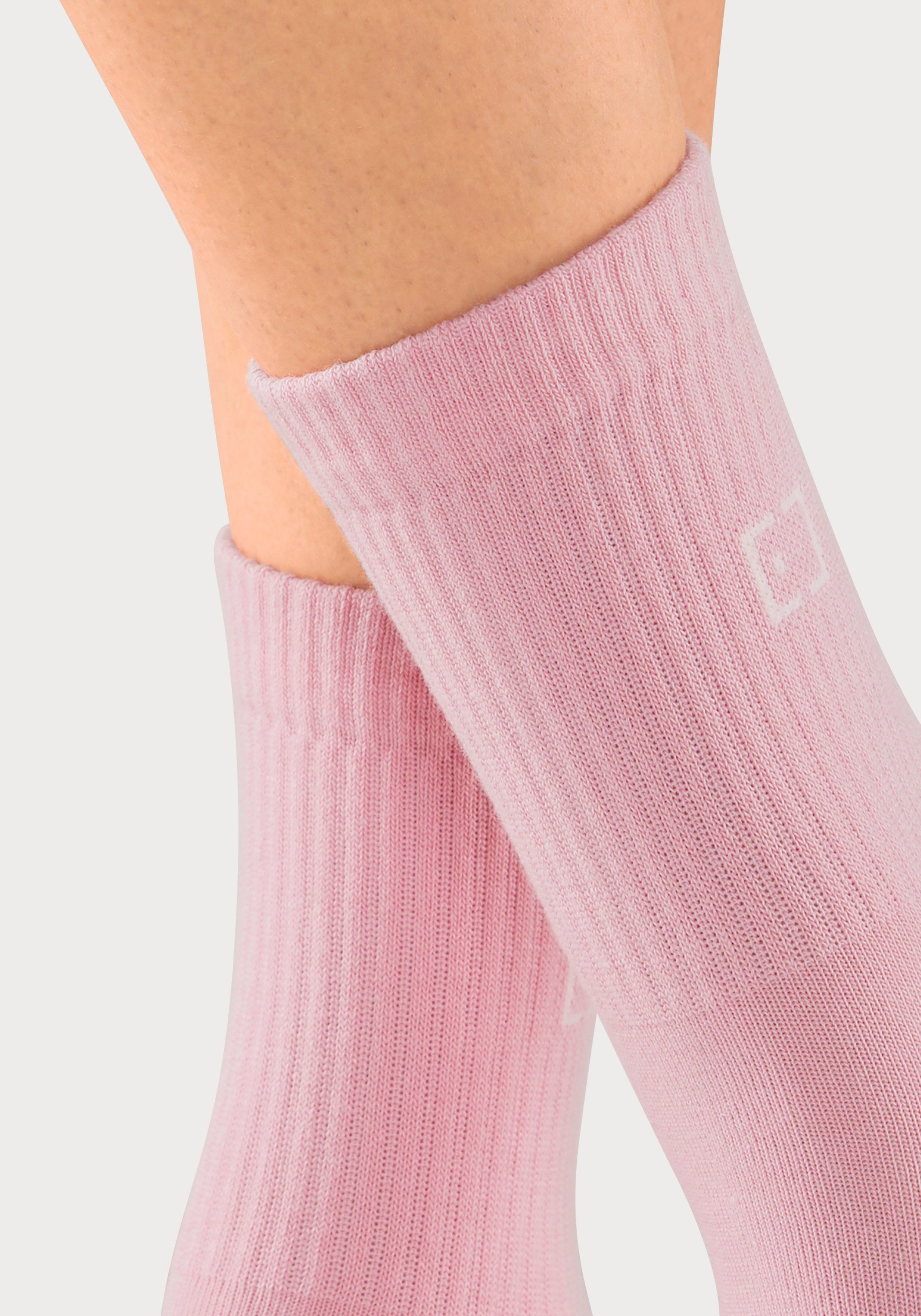 Socken eingestricktem Elbsand Markenlogo rosa, 1x 1x 1x Schriftzug apricot, (3-Paar) mit gelb und