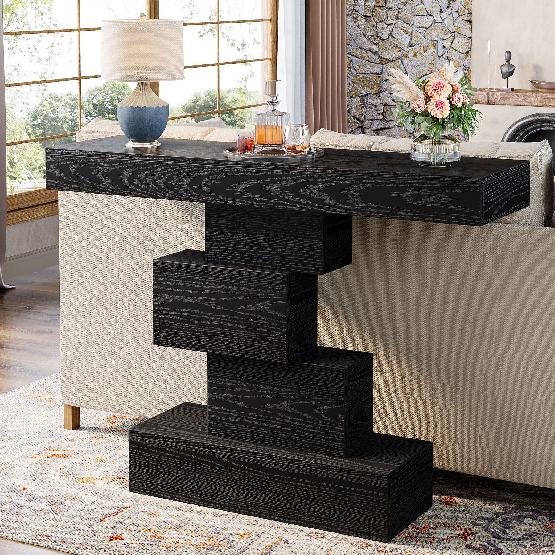 Tribesigns Konsolentisch 108cm Beistelltisch, Eingangstisch mit geometrischem Sockel, Sofatisch