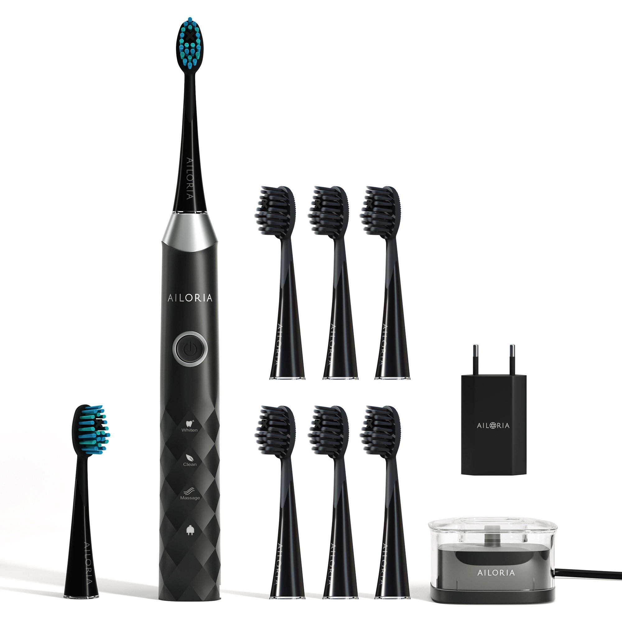 AILORIA Schallzahnbürste SHINE BRIGHT SET USB-Schallzahnbürste, Aufsteckbürsten: 6 St., Dynamische Reinigungswirkung