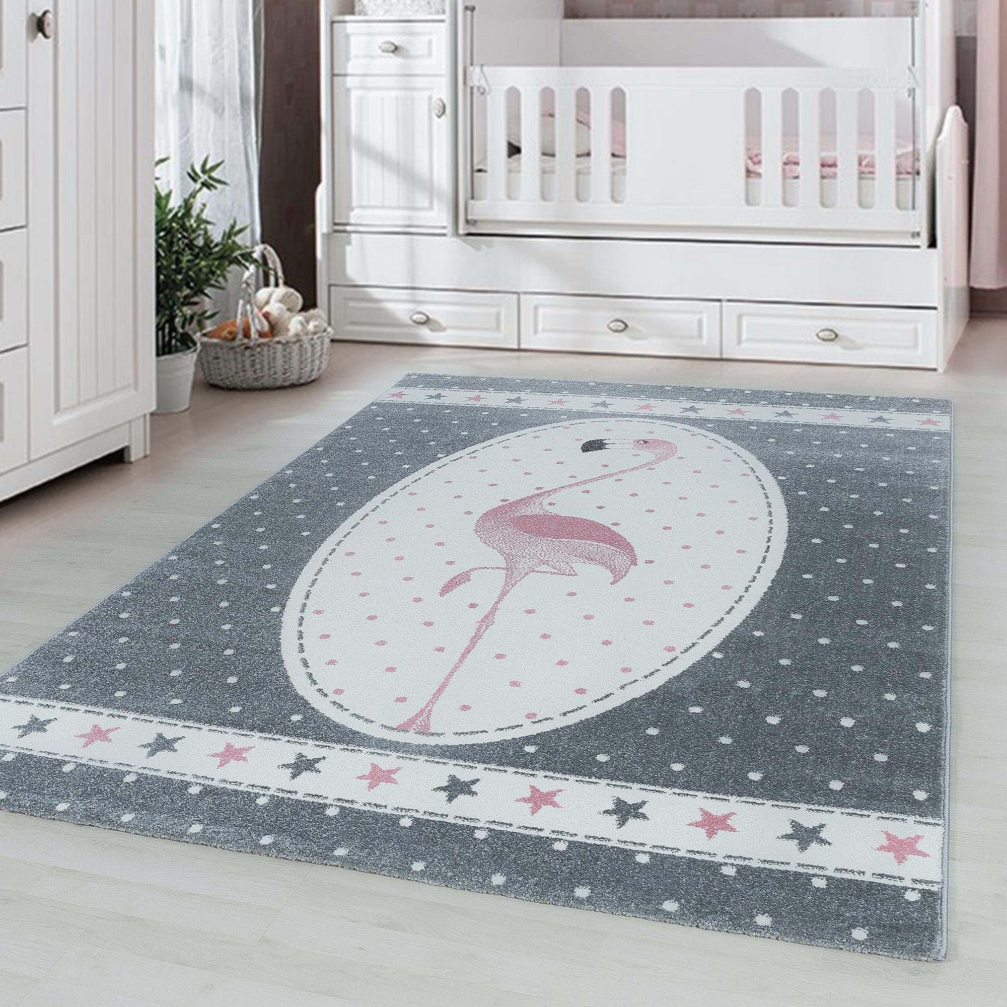 Kinderteppich Flamingo Design, Carpetsale24, Rechteckig, Höhe: 11 mm, Kinderteppich Flamingo Design Baby Teppich Kinderzimmer Pflegeleicht