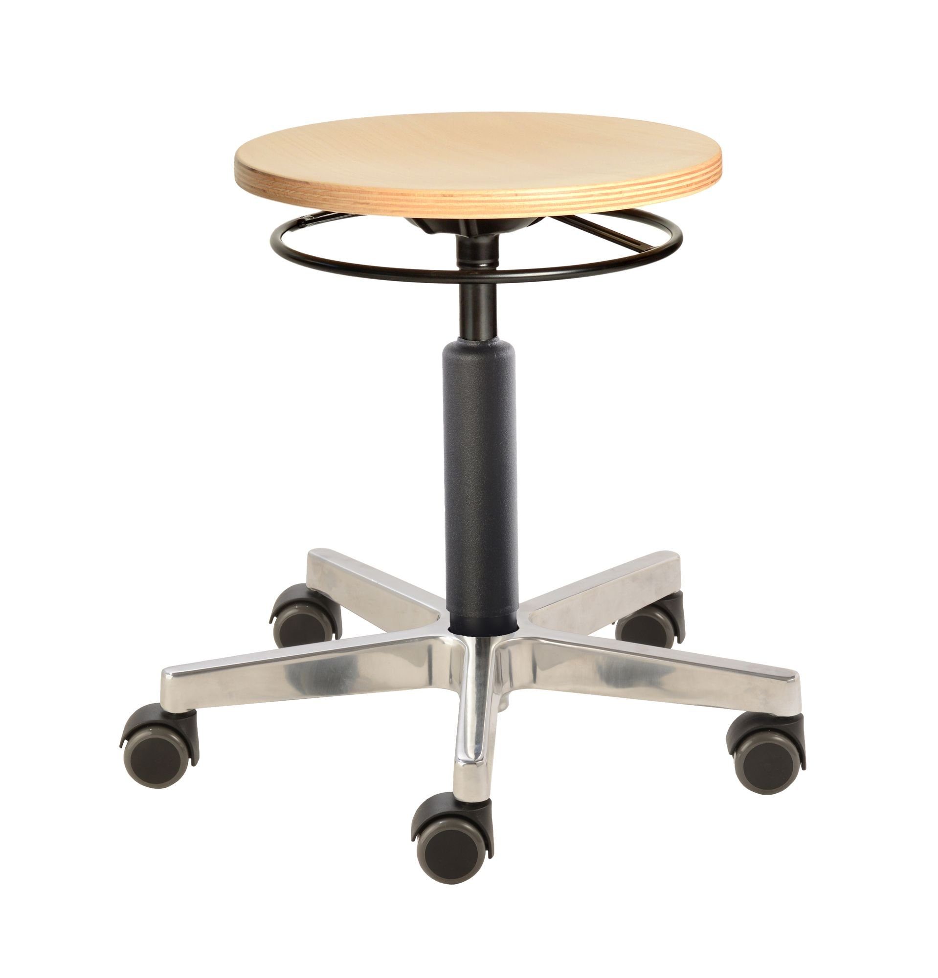 Arbeitshocker Werkstatthocker 3541, Sitzhöhe ca. 42 - 62 cm, Holz-Rundsitz, Rollen