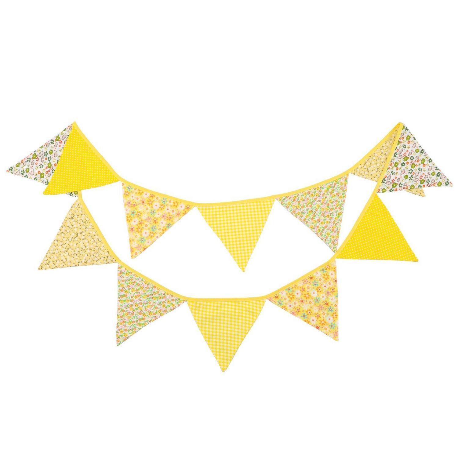 LuxusKollektion Wimpelkette Wimpelkette Stoff Girlande 3.3M Gelb Blumen 12tlg