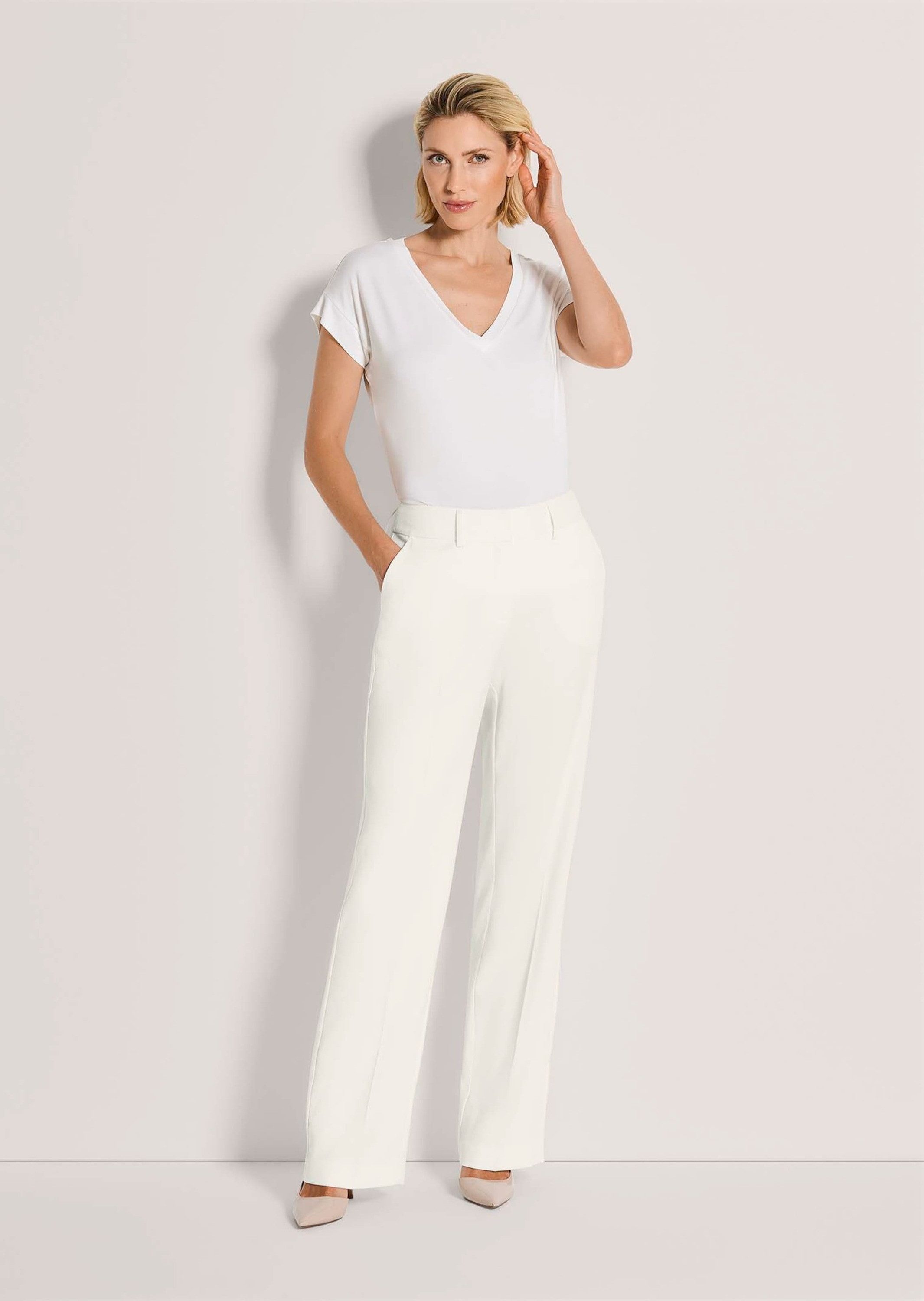 MADELEINE Stoffhose Elegante Bügelfaltenhose mit Struktur Jerseyhose mit Formbund, Hakenverschluss, Taschen und Knöchellänge