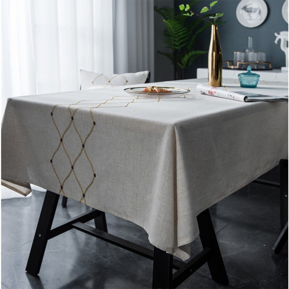 für Tischdecke waschbar knitterfrei FELIXLEO 135*180cm Küche Tischdecke Leinen Stickerei