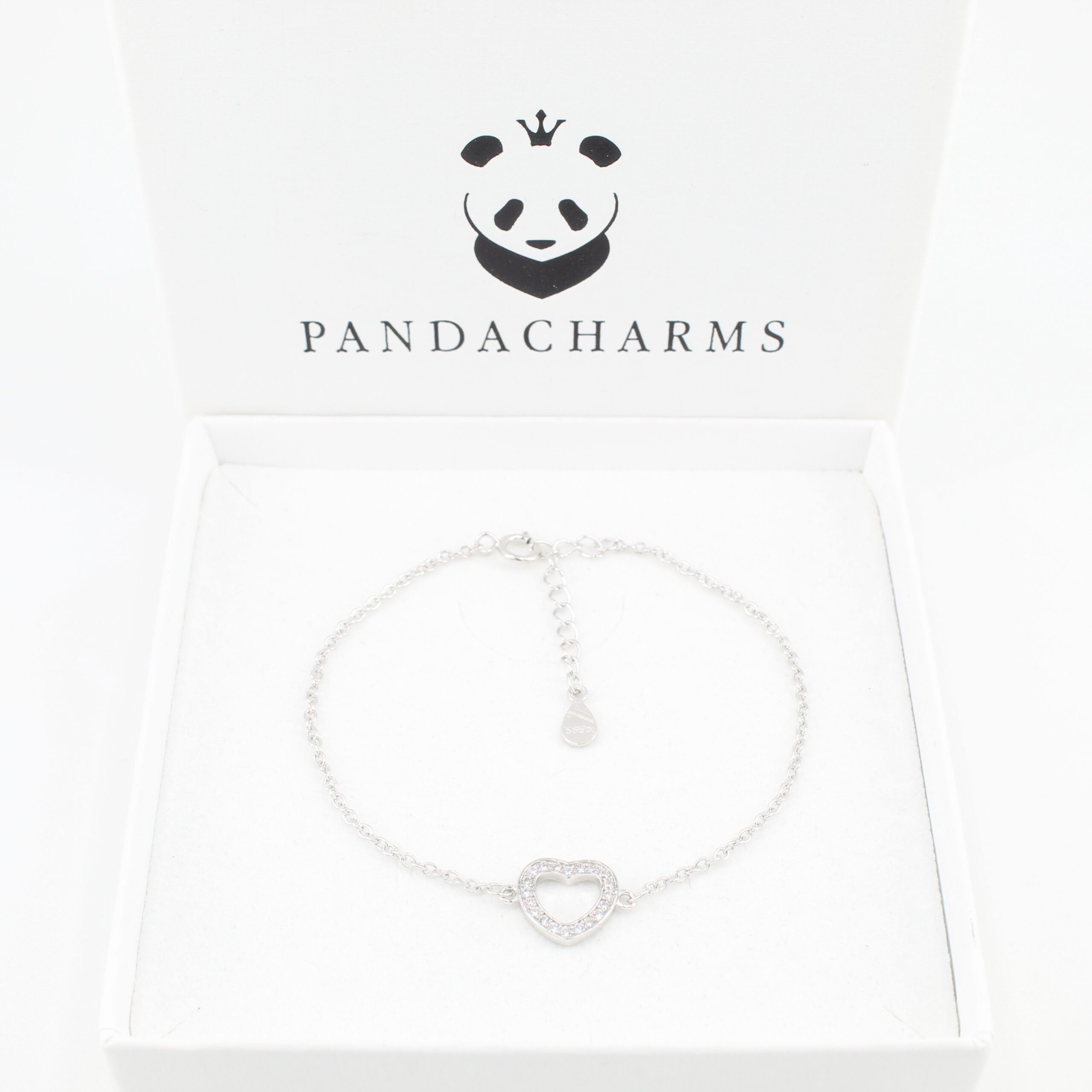 PANDACHARMS Silberarmband Armkettchen mit Herz, 925er Silber m. Zirkonia, Länge variabel 16-18cm