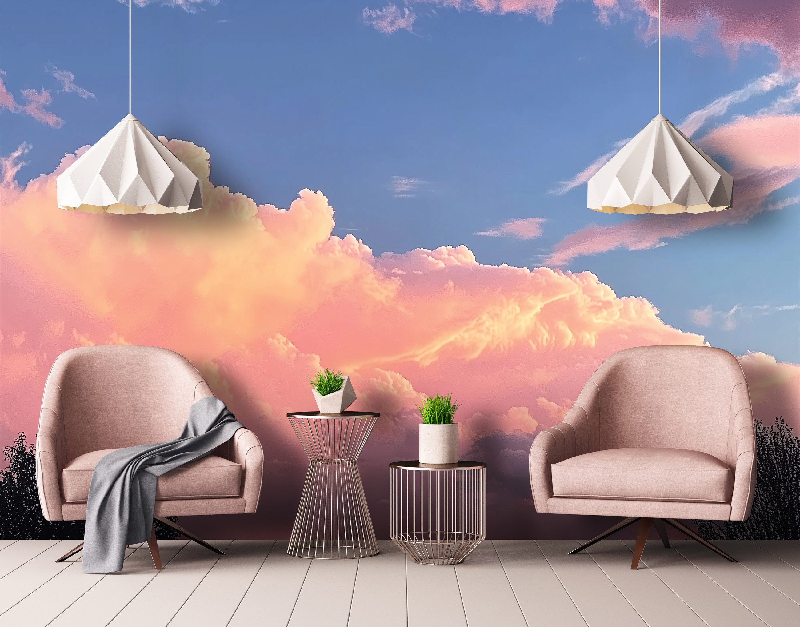 Wallarena Fototapete Mädchen Wolken - Mehrfarbig - Modern - Vlies - Schlafzimmer, glatt, (8 St), 400x280cm