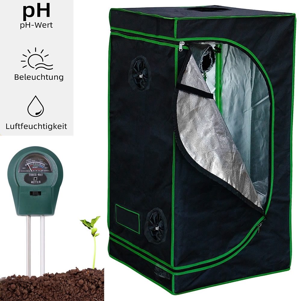 Mucola Gewächshaus Growbox Indoor Gewächshaus Pflanzenzelt Zuchtzelt Growroom Darkroom, inkl. 3 in 1 Feuchtigkeitsmessgerät für Pflanzen