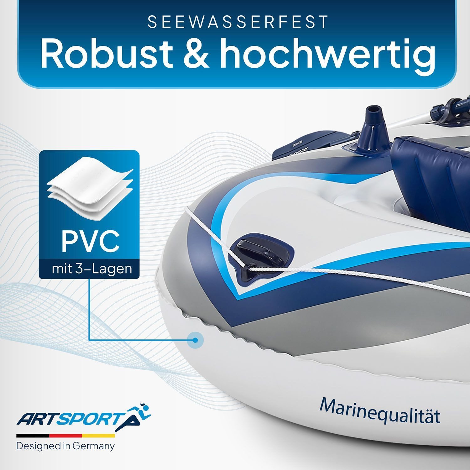 ArtSport Schlauchboot, bis 4 Personen - inkl. Luftpumpe, Paddel und mehr