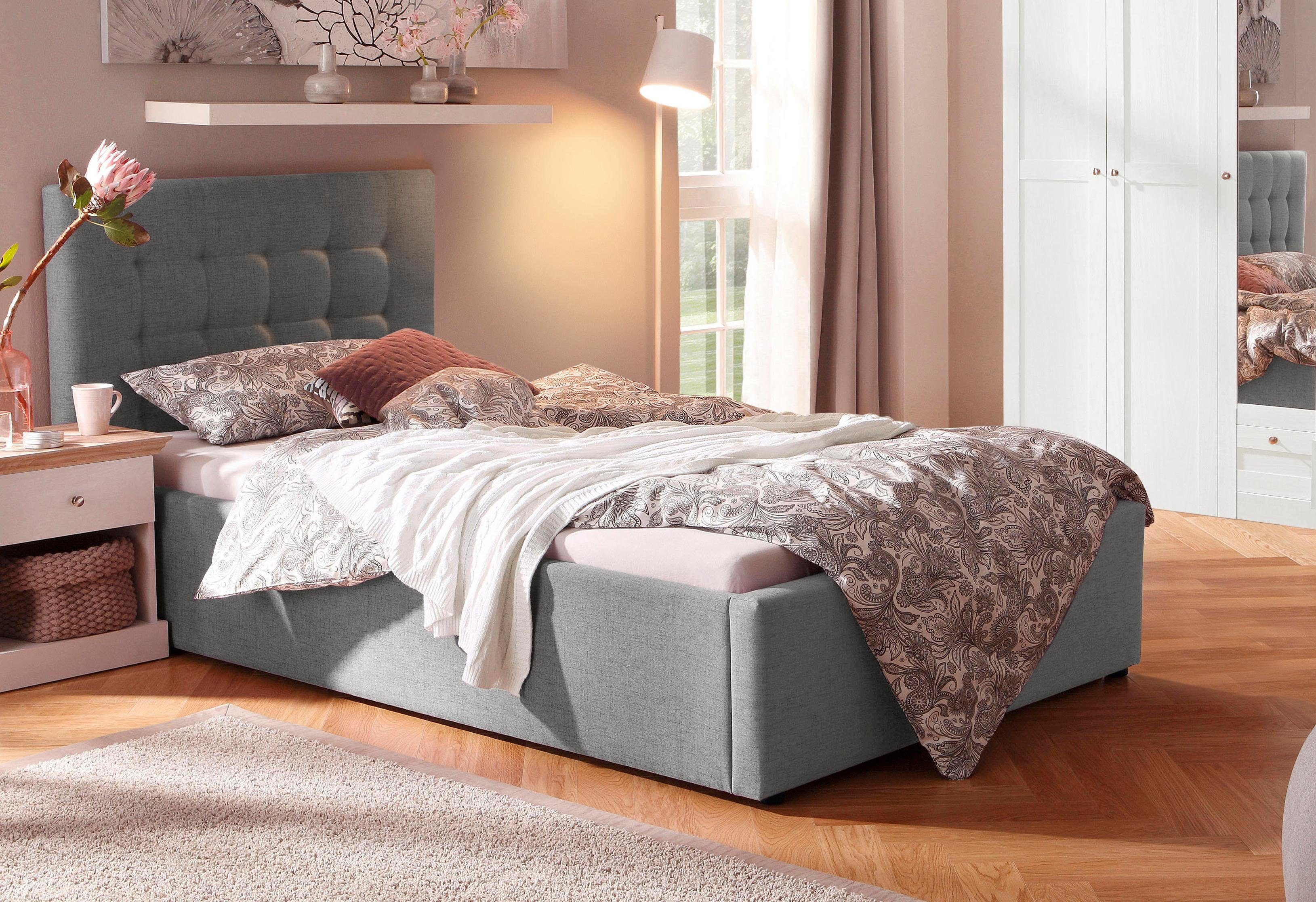 OTTO home Polsterbett Hamar, Knopfsteppung im Kopfteil, bis 250 KG belastbar (3 Breiten: 100cm/ 140cm/ 180cm), in verschiedenen Größen und Stoffen und Farben