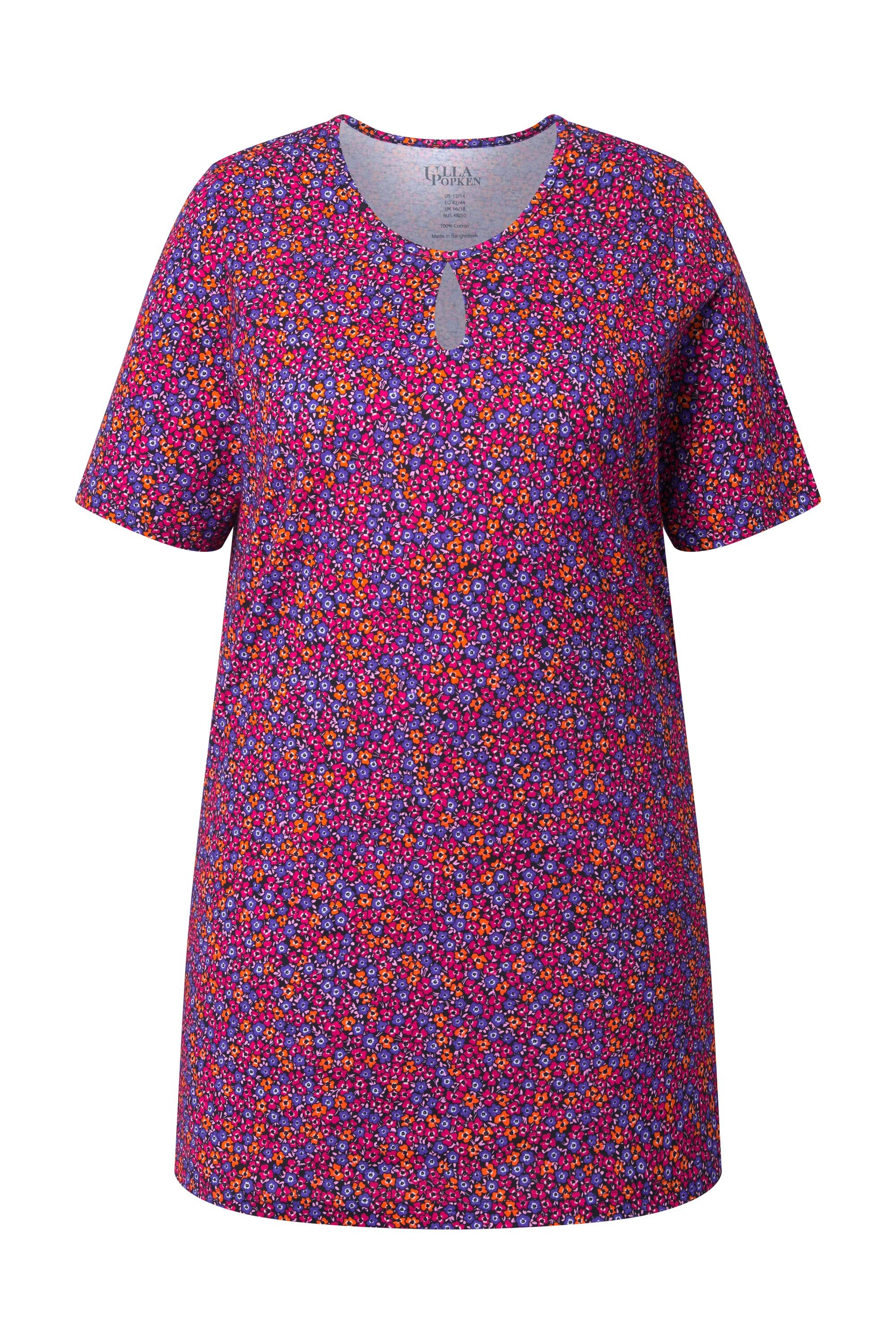 Longshirt Longshirt gemustert Keyhole Rundhals Halbarm