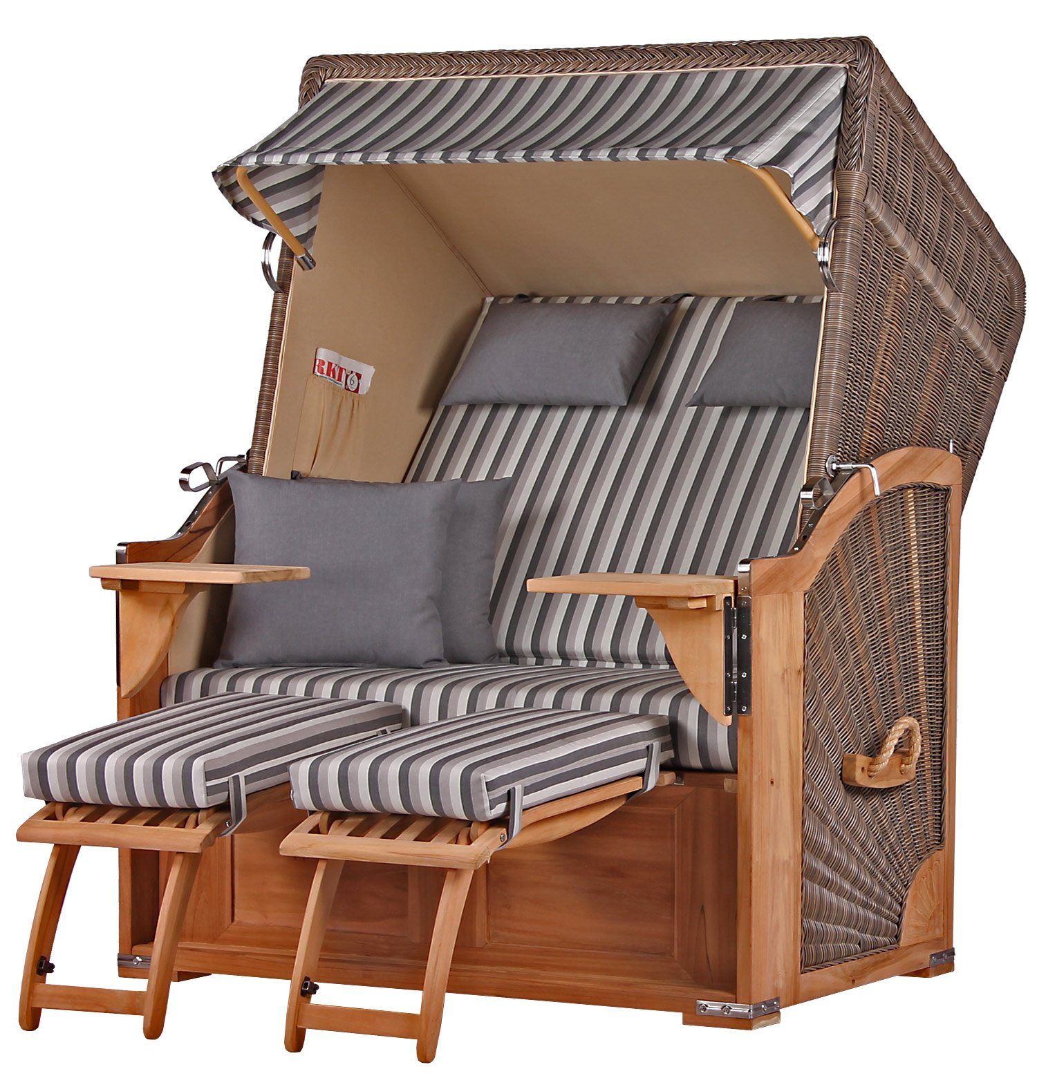 bene living Strandkorb Schaalsee 2-Sitzer Teak - PE grau - Modell 545, BxTxH: 125x80x170 cm, Volllieger ca. 175 Grad, Ostsee-Strandkorb Komplettset, inkl. Liftersystem