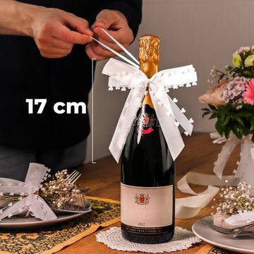 Praknu Dekoobjekt 25 Antennenschleifen Weiß mit Herzen N26 (Set, 25 St), Handgemacht I Satinband I Hochzeit Schleifen