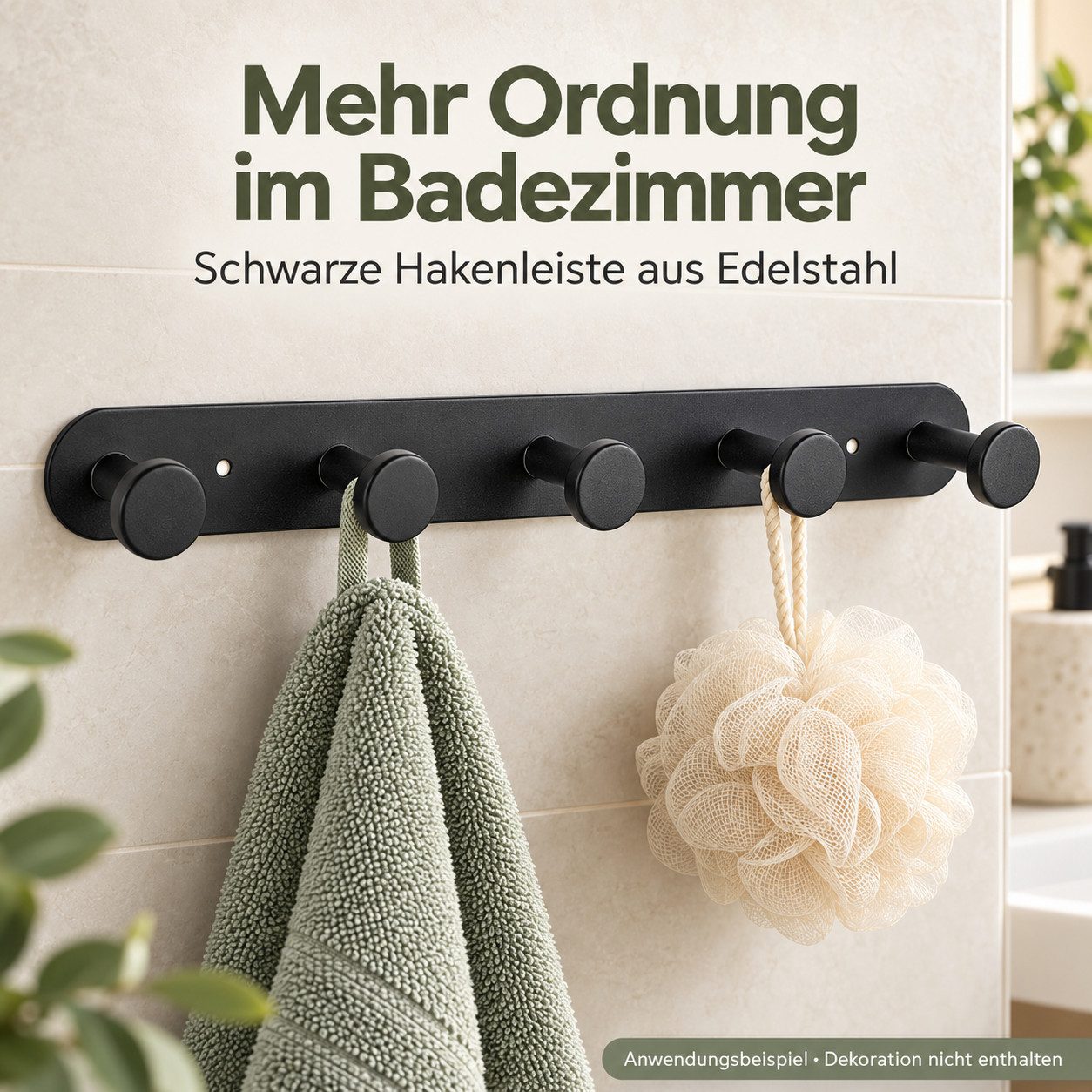 GOLDEN Kleiderhaken Hakenleiste schwarz, 5 Haken, 31,5 cm, kleben oder schrauben – Bild 3 von 5