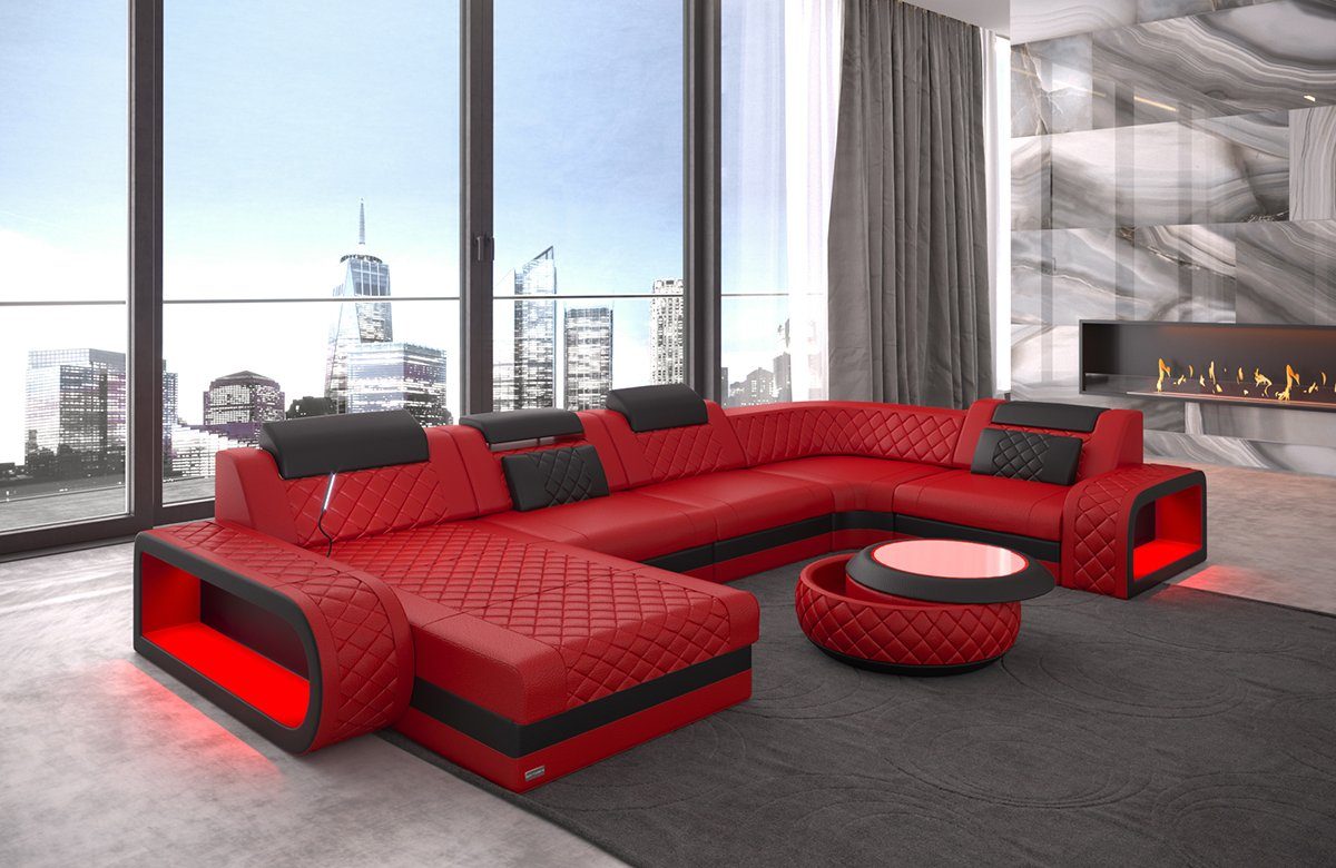 Sofa Dreams Wohnlandschaft Ledercouch Sofa Leder Berlin U Form Ledersofa, Couch, mit LED, wahlweise mit Bettfunktion als Schlafsofa, Designersofa