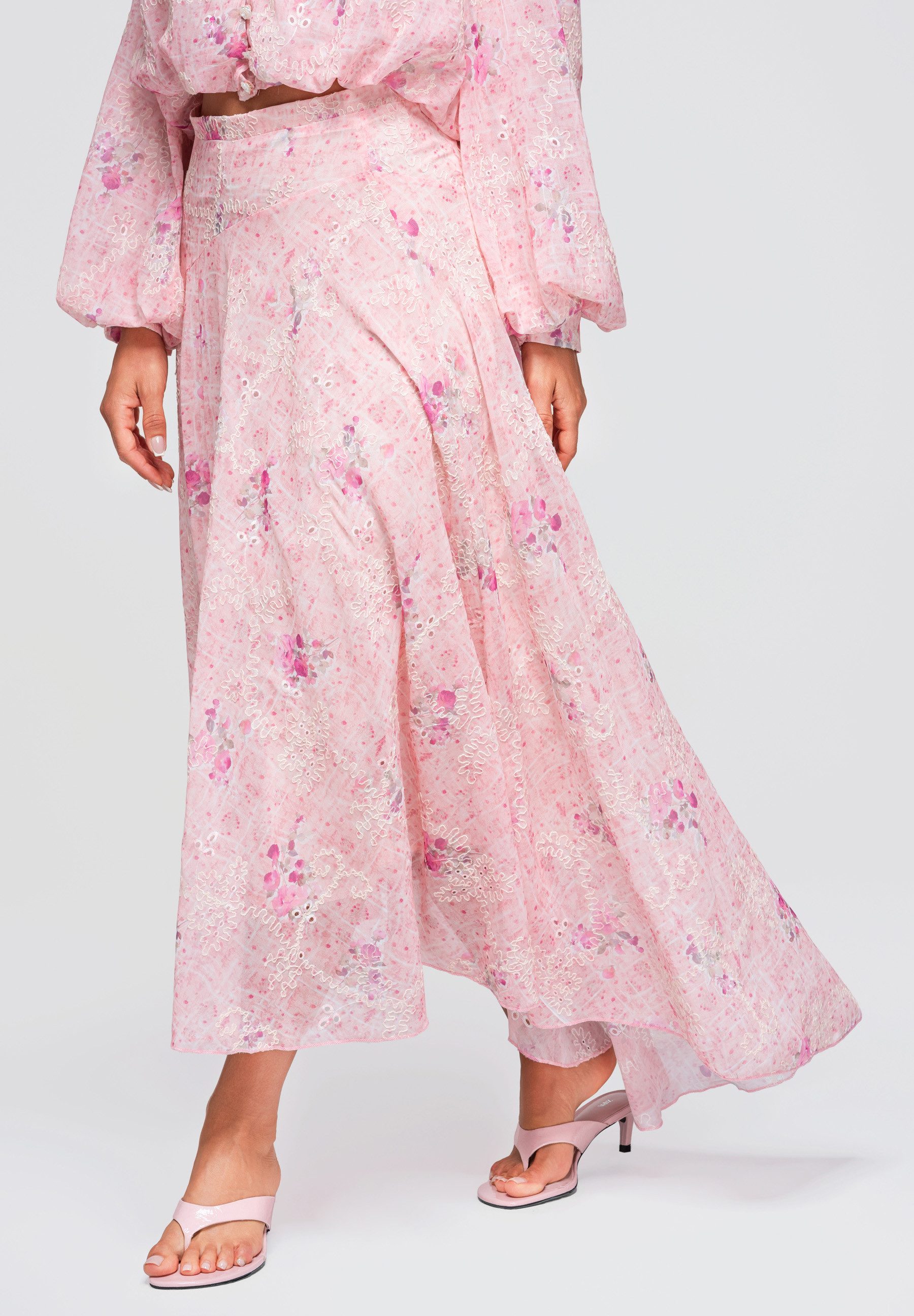 OMBRE Maxirock Damen Maxirock mit floralem Muster elegant Rose L (kein Set, 1-tlg) maxi Länge