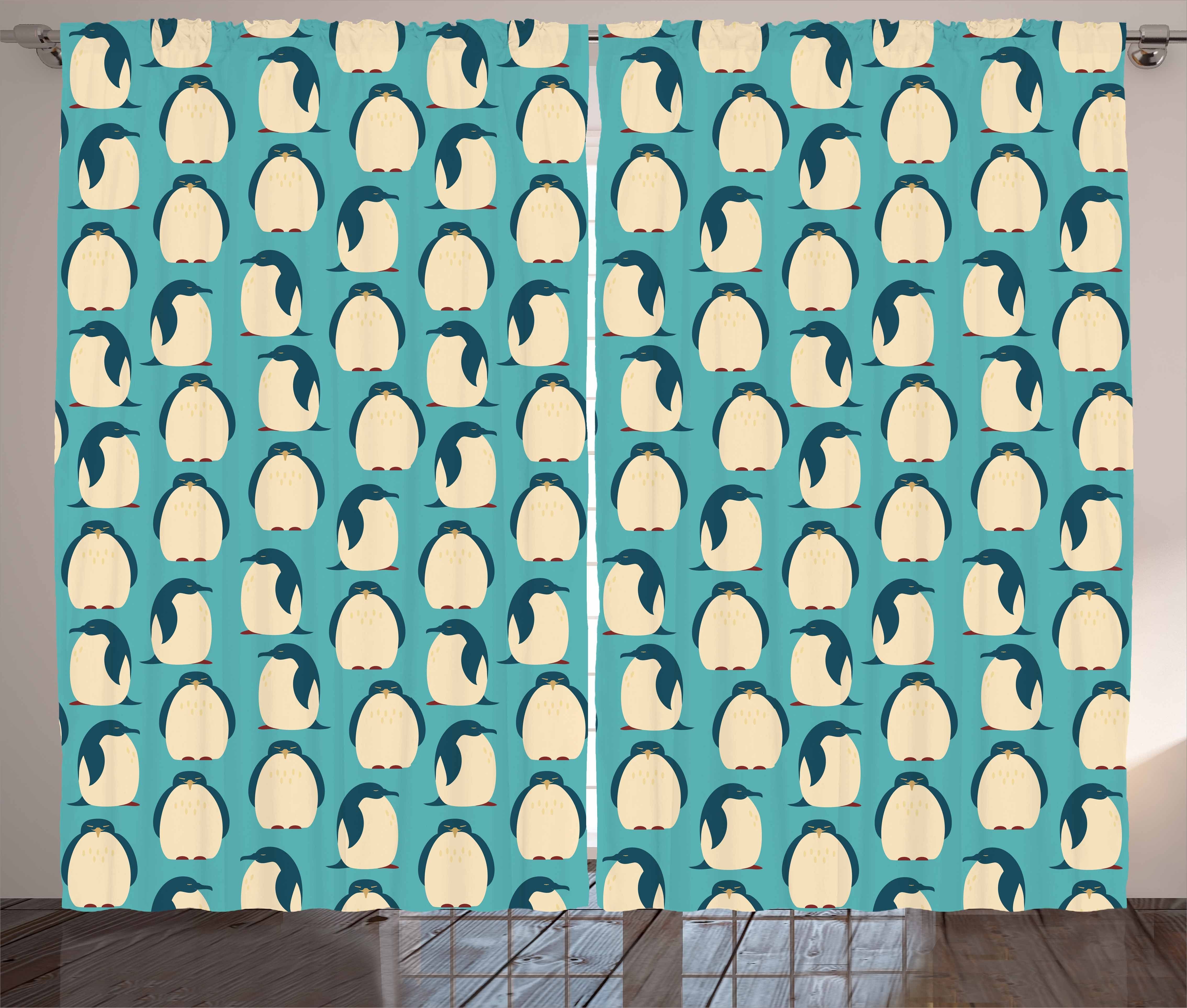 Gardine Schlafzimmer Kräuselband Vorhang mit Schlaufen und Haken, Abakuhaus, Pinguin Cartoon Vögel