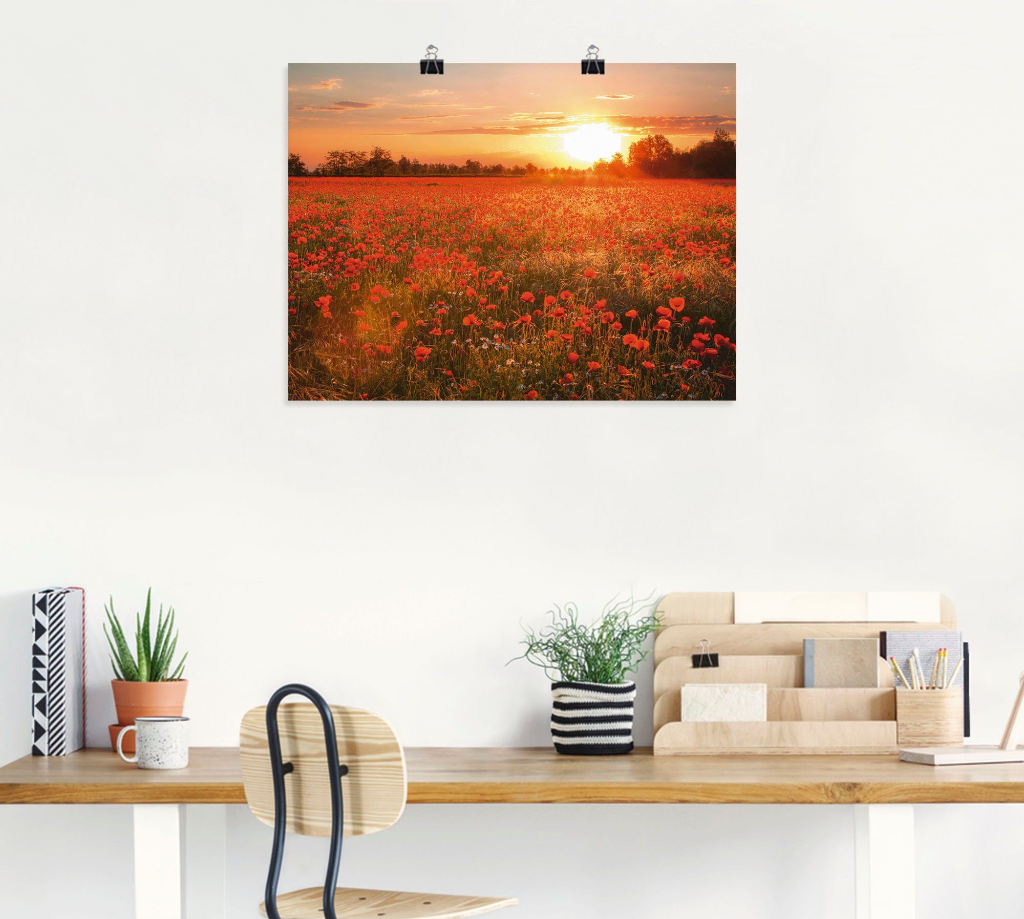 Wandbild bei Artland St), gedruckt Sonnenuntergang, (1 Blumenbilder Mohnblumenfeld