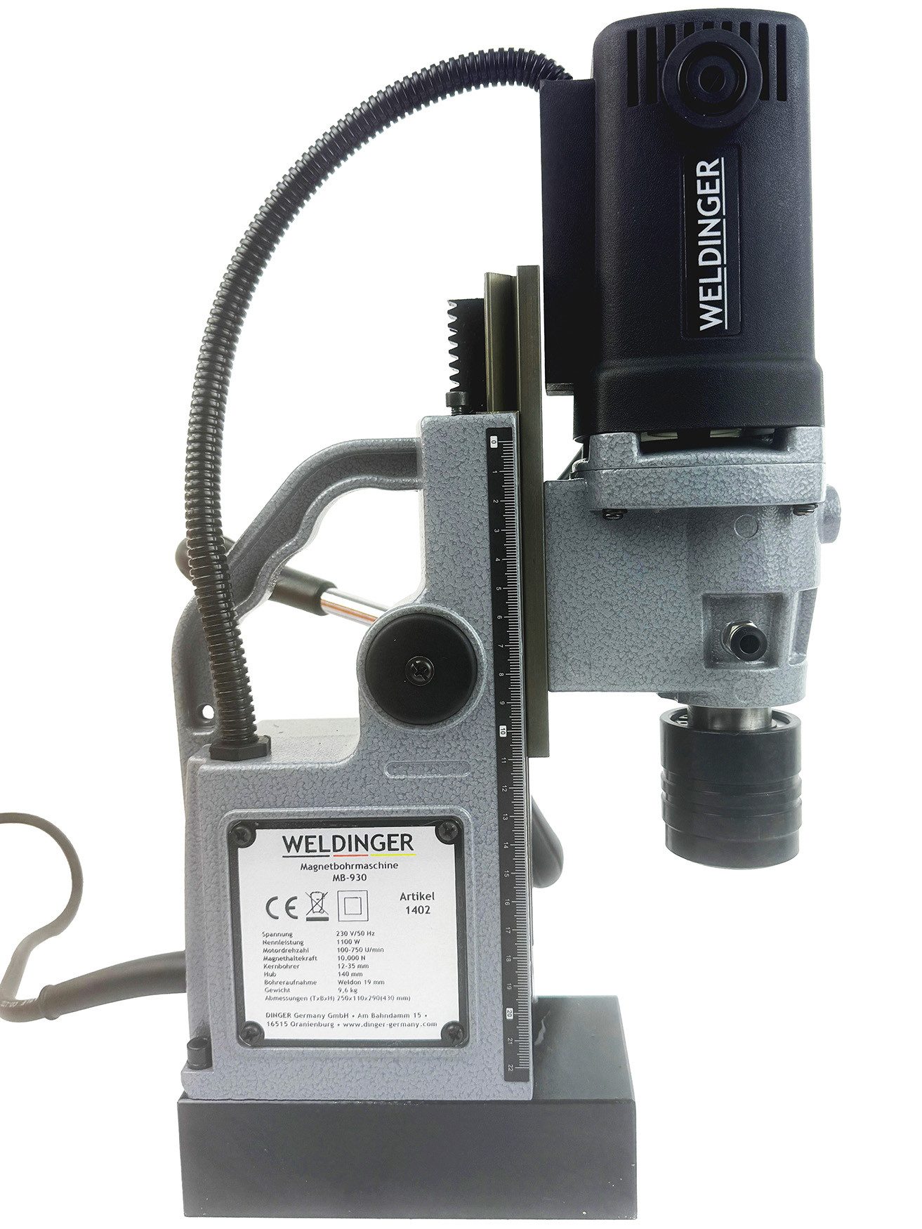WELDINGER Bohrmaschine Magnetbohrmaschine MB-930 Weldon Drehgriff Schmiersystem Koffer 230 V, 230 V/50 Hz V, max. 750 U/min