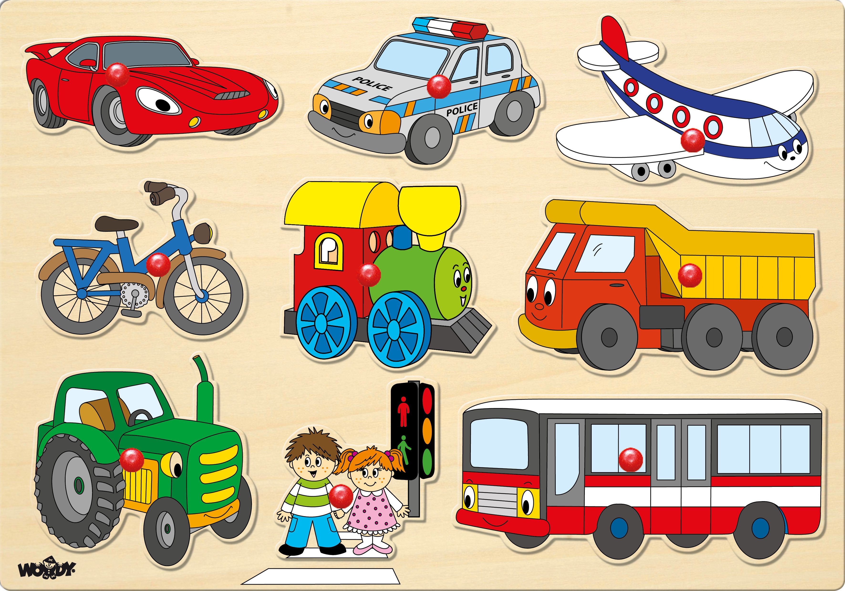 Woodyland Lernspielzeug 91906 Holzpuzzle / Greifpuzzle mit Knauf Fahrzeuge / Verkehr, Knaufpuzzle