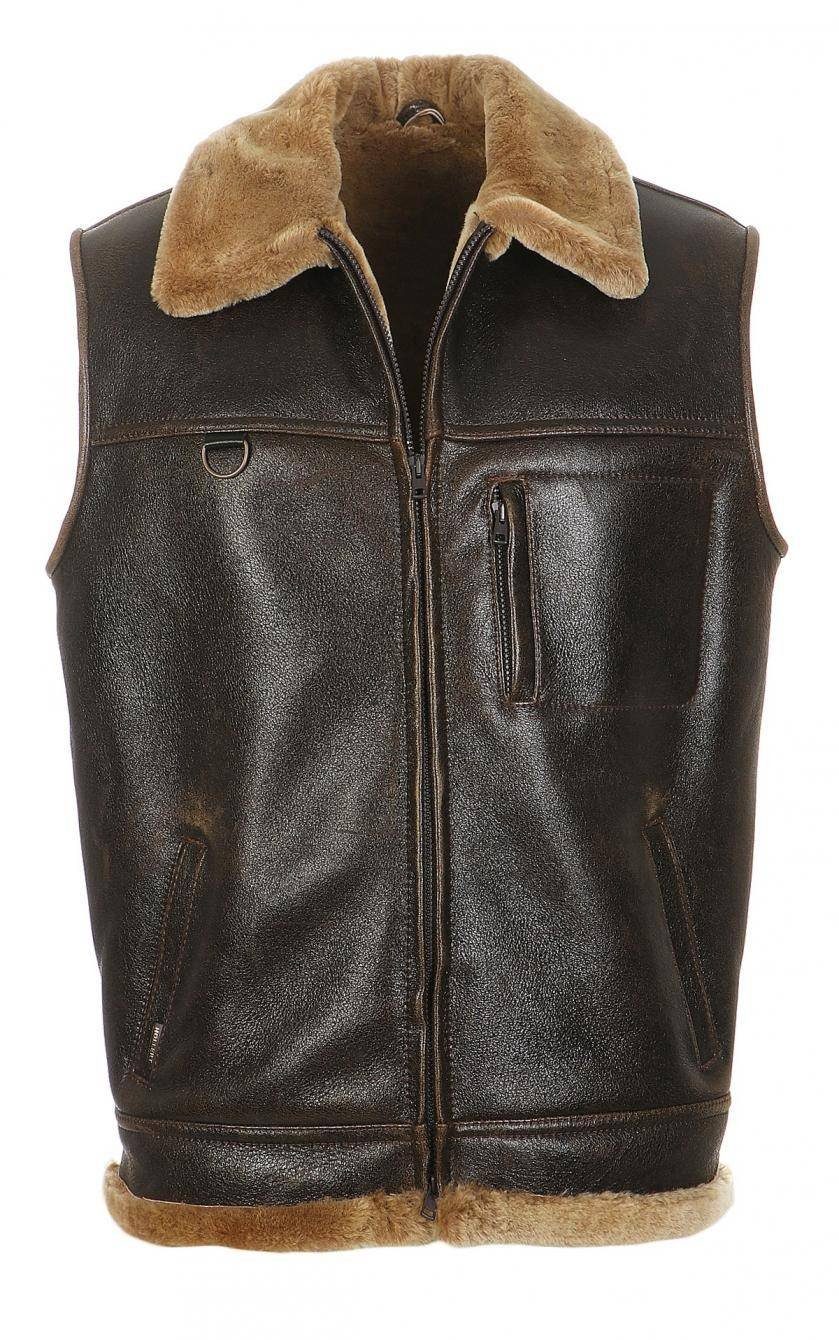 Hollert Fellweste Herren Fellweste Firminius mit Kragen Echtleder