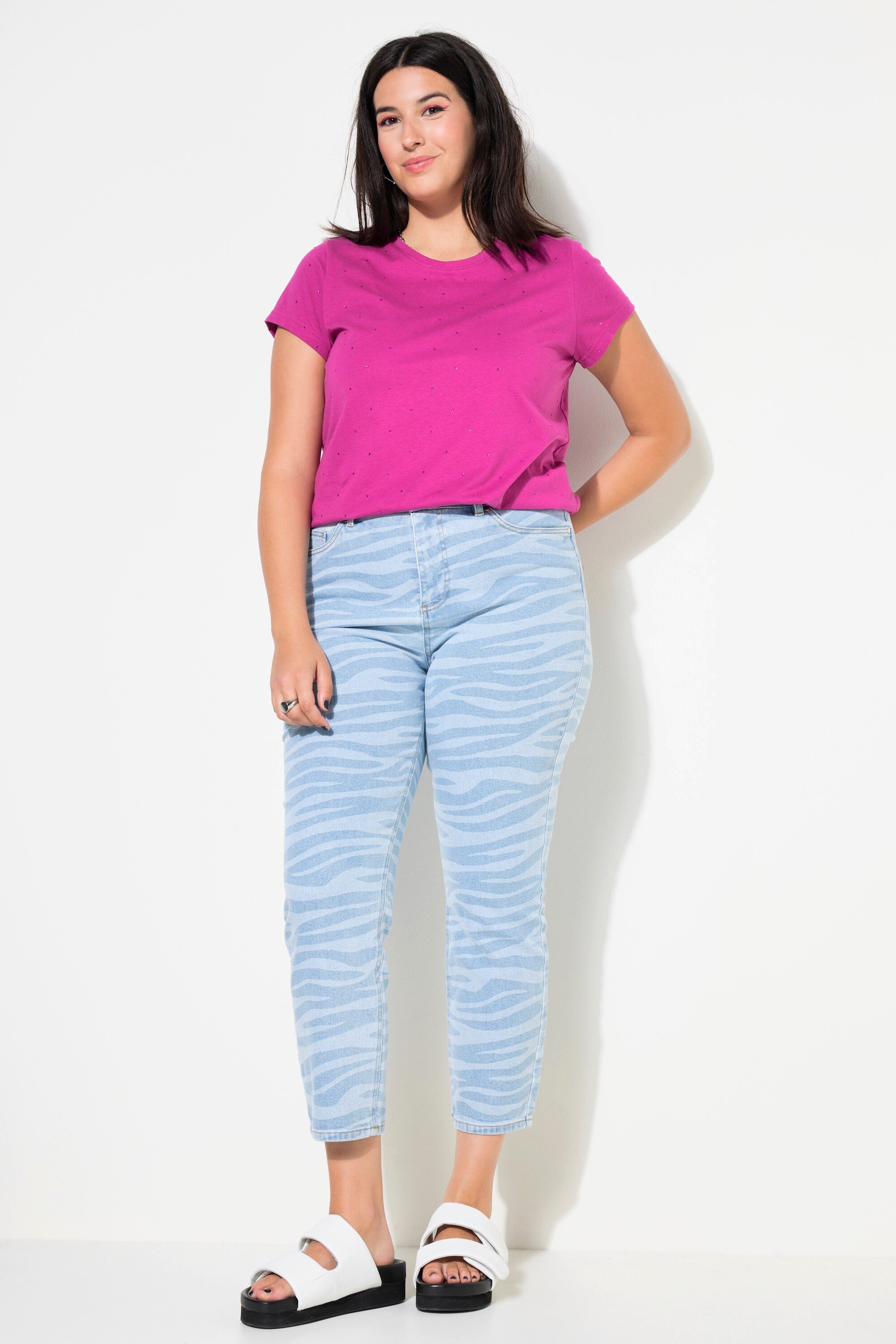 Regular-fit-Jeans Mom-Jeans Wide Legs Zebra-Print 5-Pocket