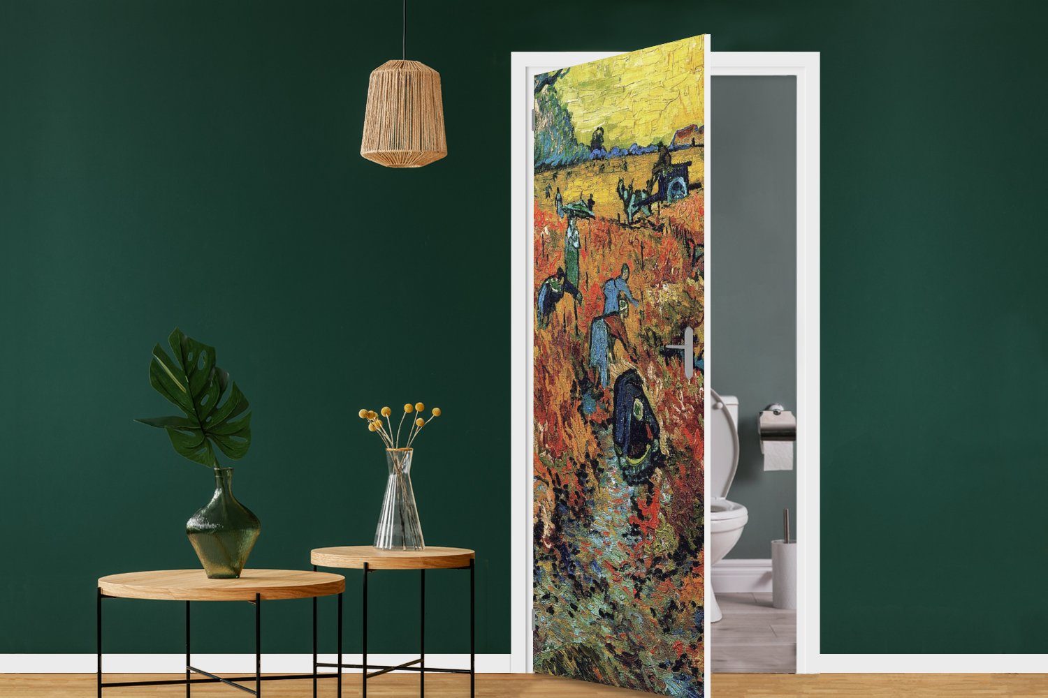 Vincent 75x205 Türtapete MuchoWow Türaufkleber, Weinberg - St), van cm Matt, (1 rote Gogh, bedruckt, Tür, Der Fototapete für